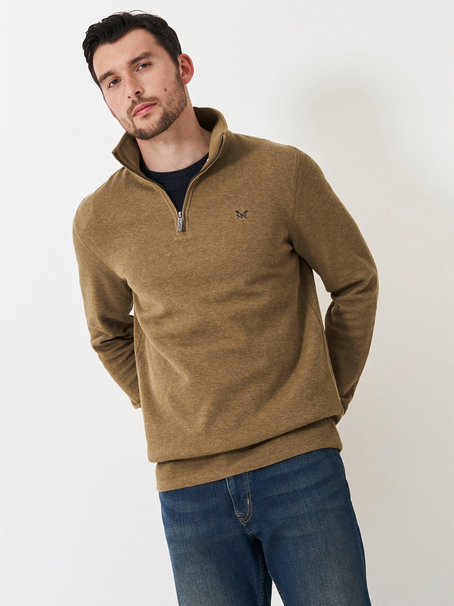 Crew Clothing Half Zip Sweatshirt, Light Brown