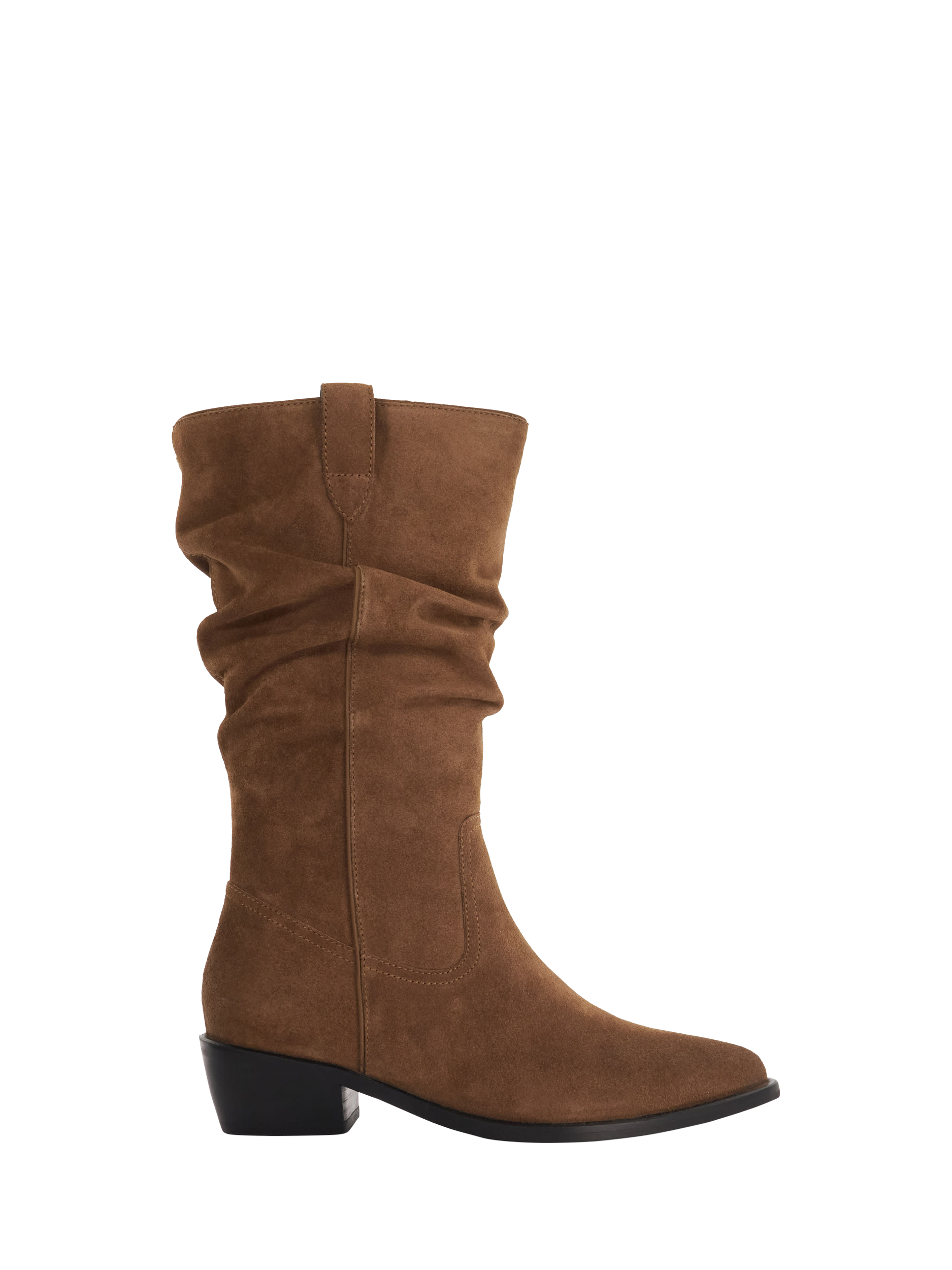Product image 1 of 6, which shows Dune Pathway Suede Slouchy Calf Boots, Taupe, EU38