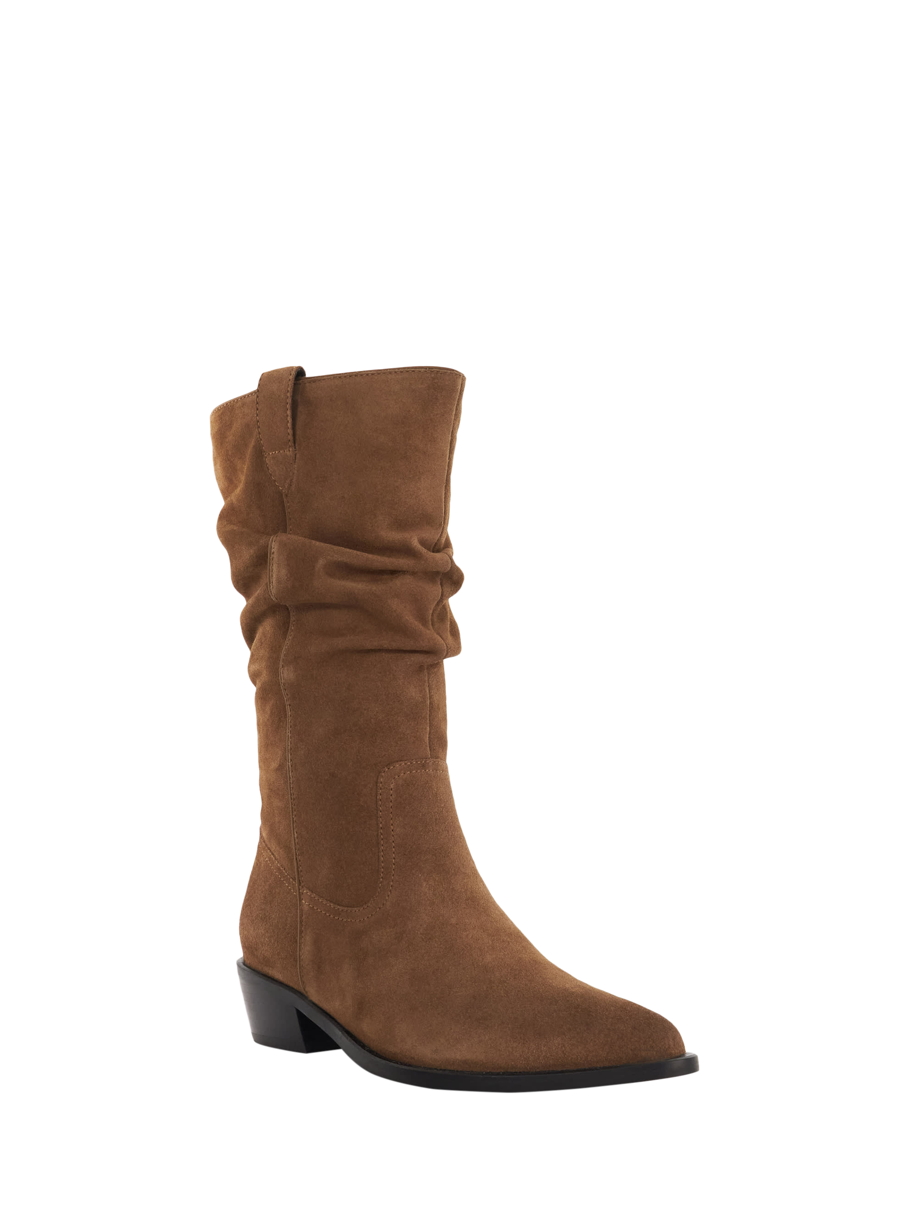 Product image 4 of 6, which shows Dune Pathway Suede Slouchy Calf Boots, Taupe, EU38