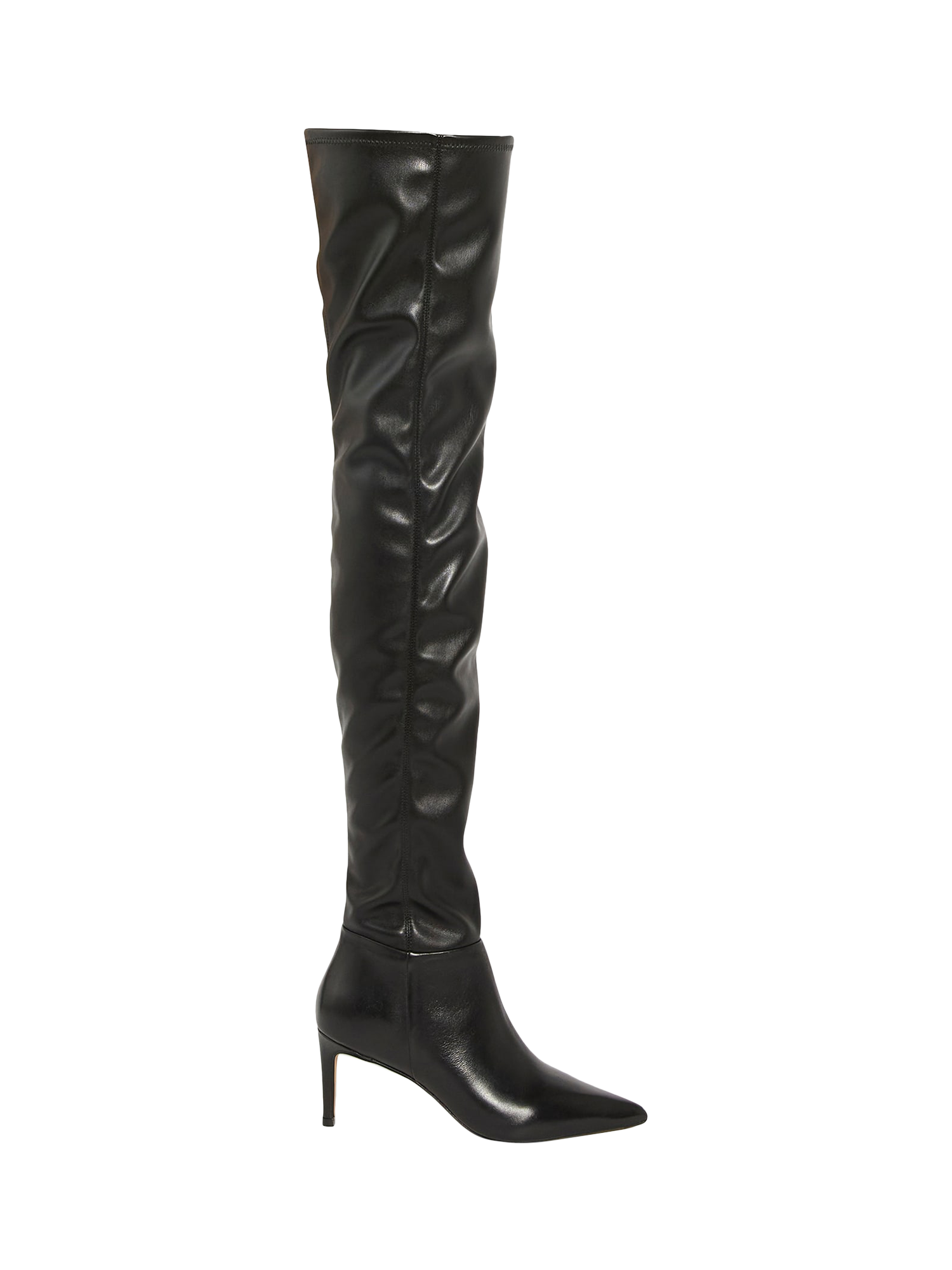 Dune Servena Leather Pointed Heeled Over The Knee Boots Black