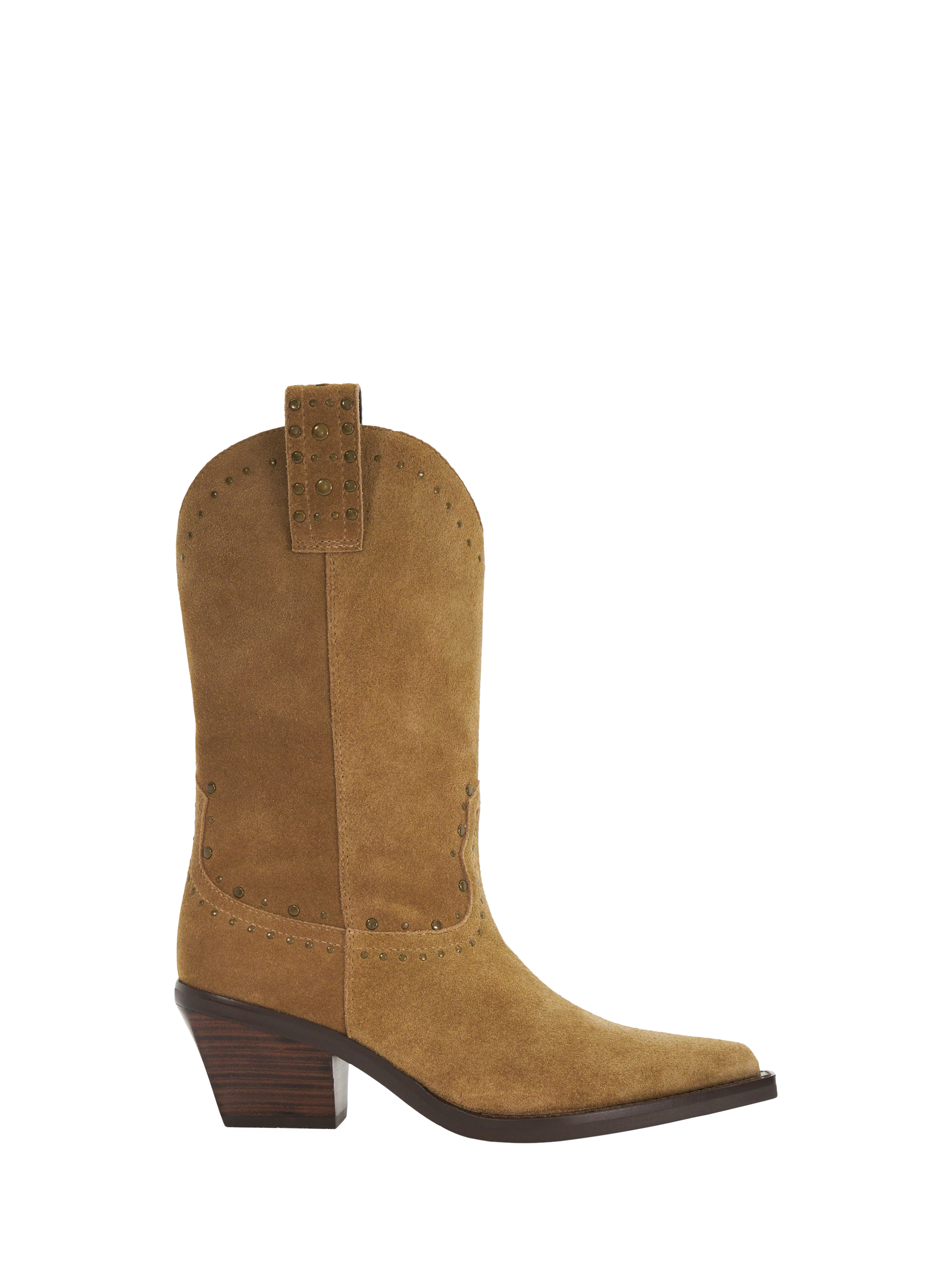 Dune Podeo Suede Embellished Block Heel Cowboy Boots Sand