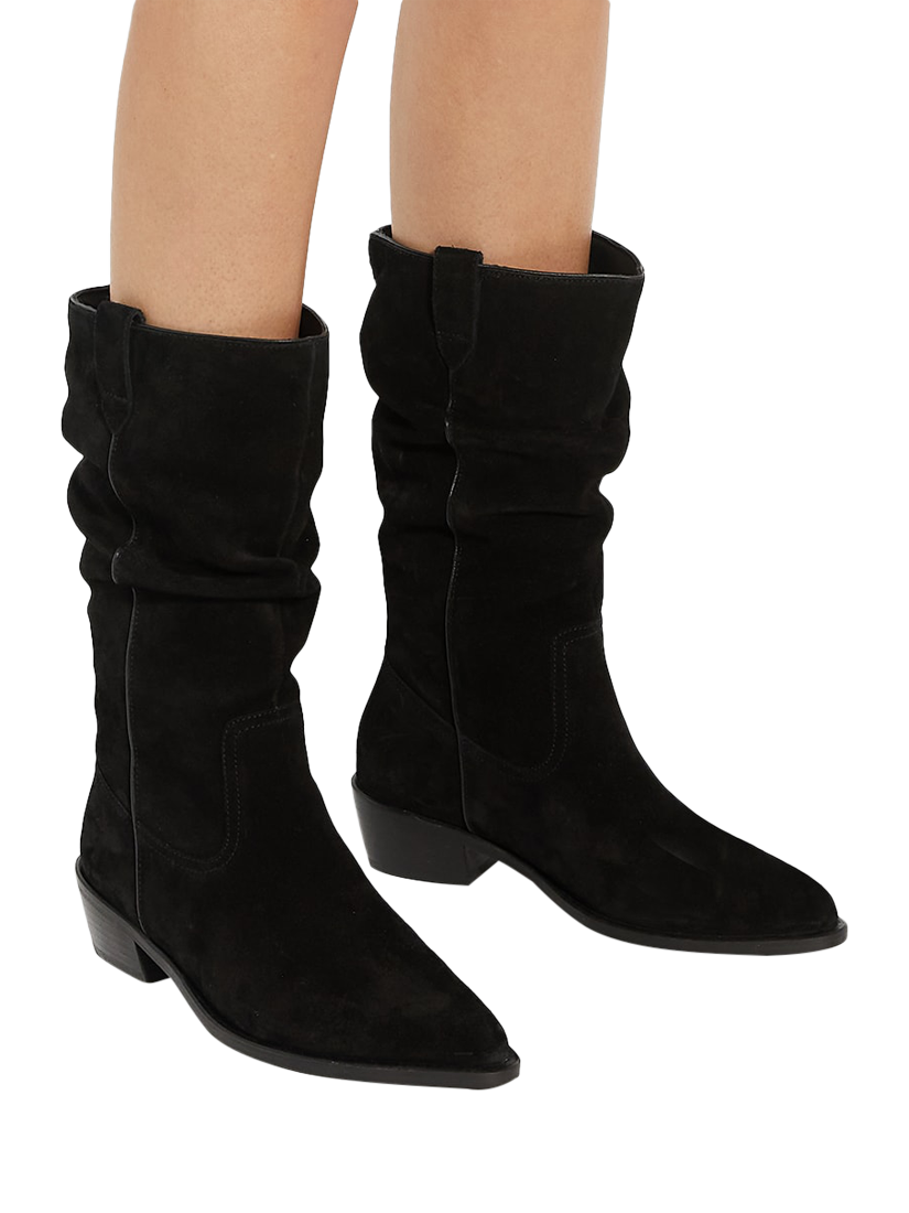 Dune Pathway Suede Slouchy Calf Boots Black