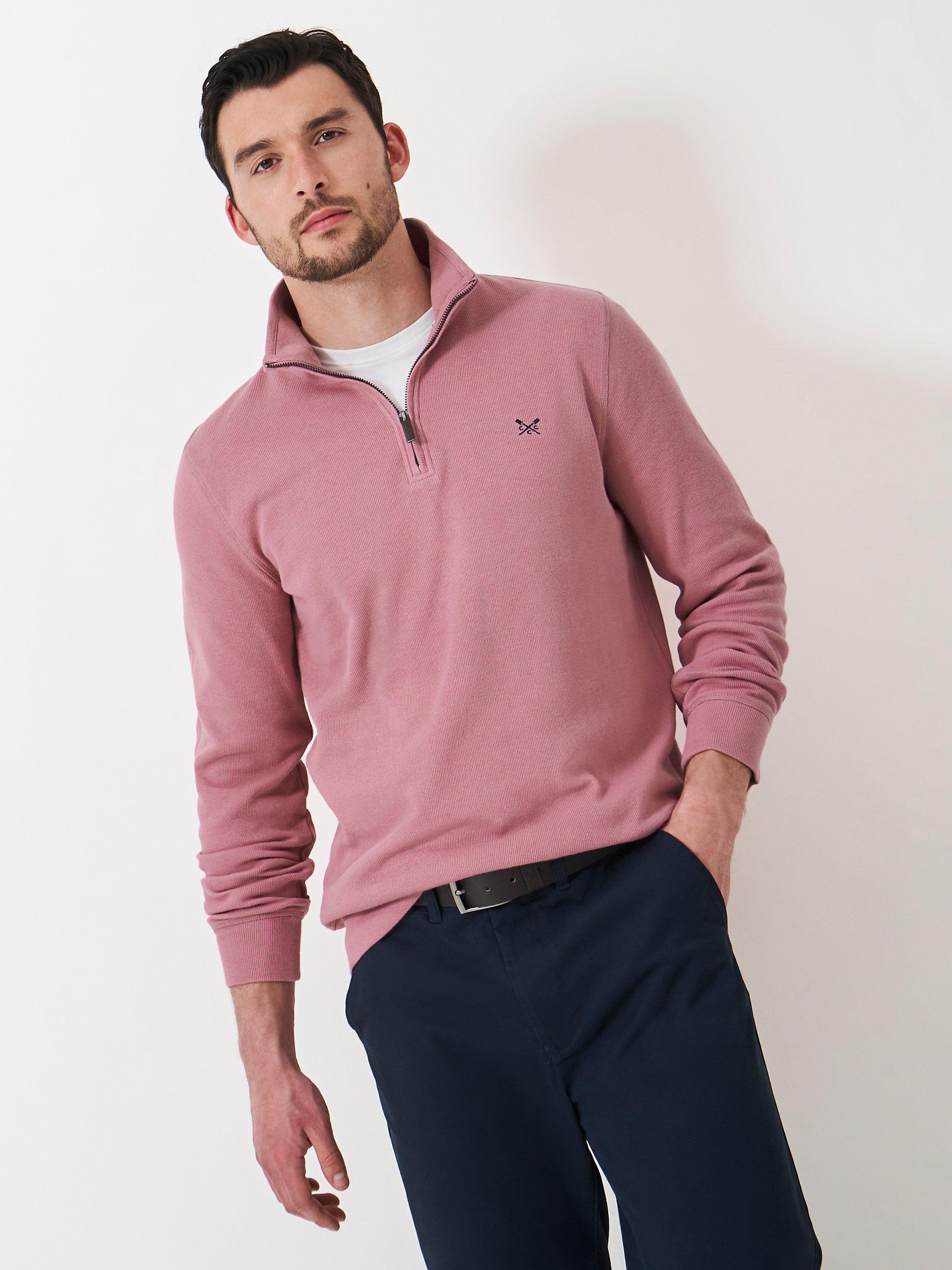 Crew Clothing Half Zip Sweatshirt, Light Pink