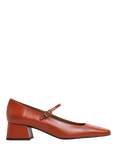 Flattered Evan Leather Block Heel Mary Janes, Red Brick