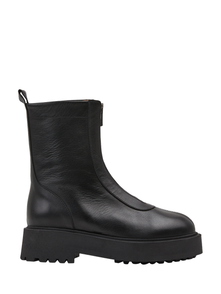 Flattered Alma Leather Front Zip Ankle Boots, Black, Black