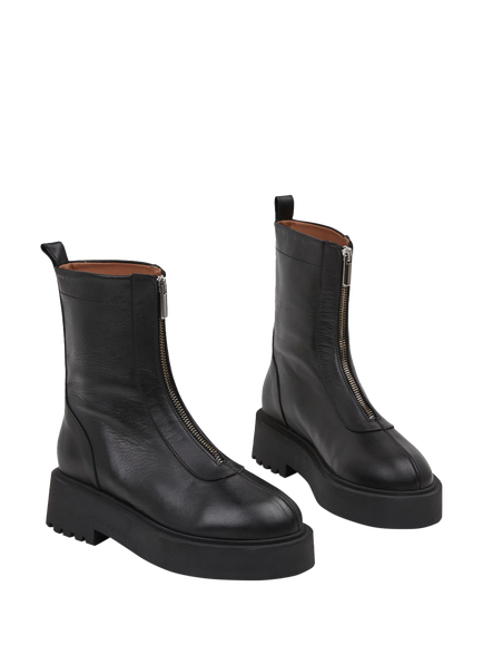 Flattered Alma Leather Front Zip Ankle Boots, Black - view 2, Black