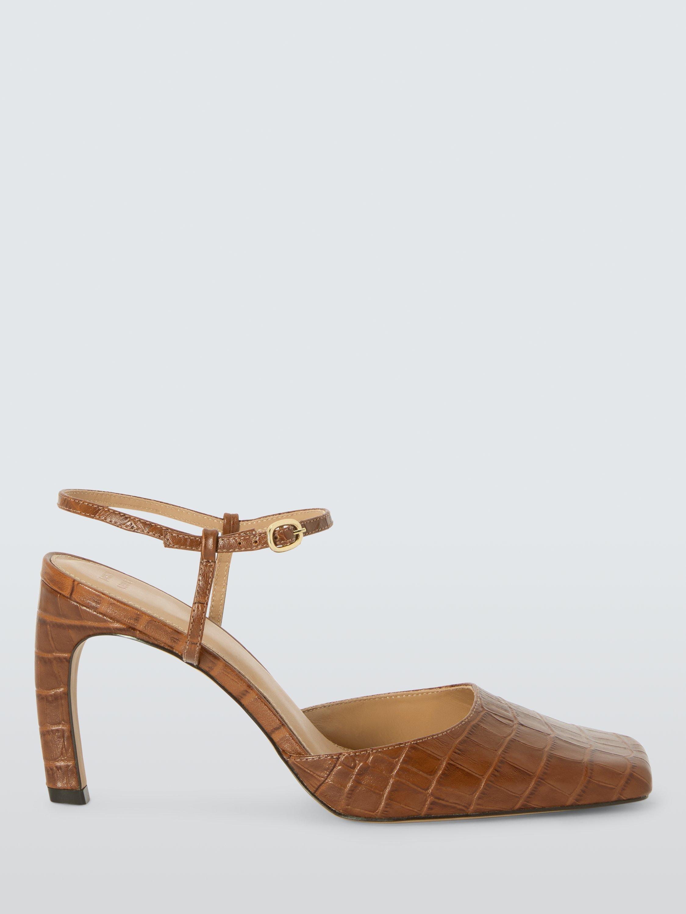 John Lewis x A.W.A.K.E. MODE Croc Effect Leather Square Toe Court Shoes, Tan