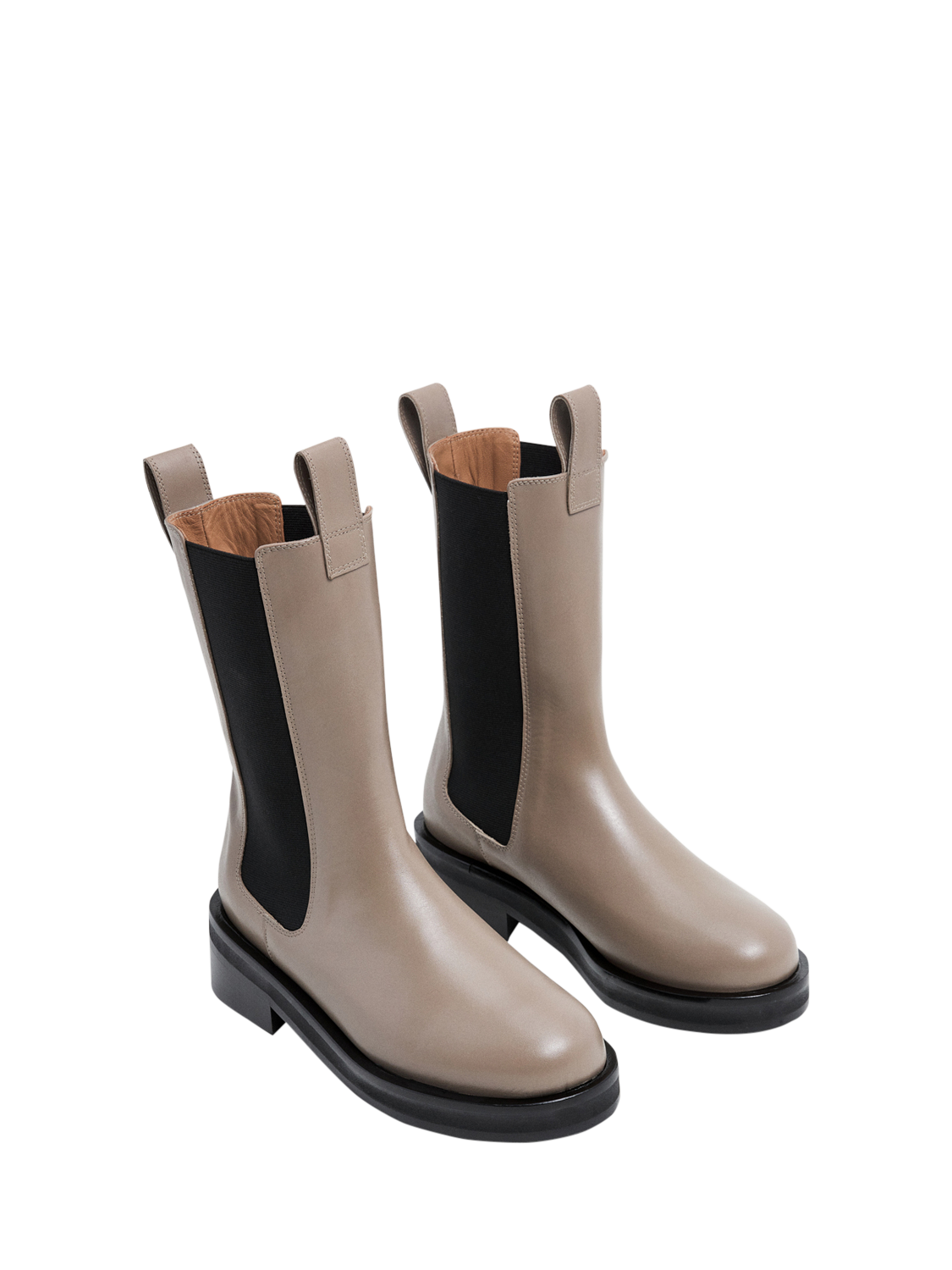 Product image 2 of 7, which shows Flattered Liana Leather Mid-Calf Chelsea Boots, Taupe, EU38