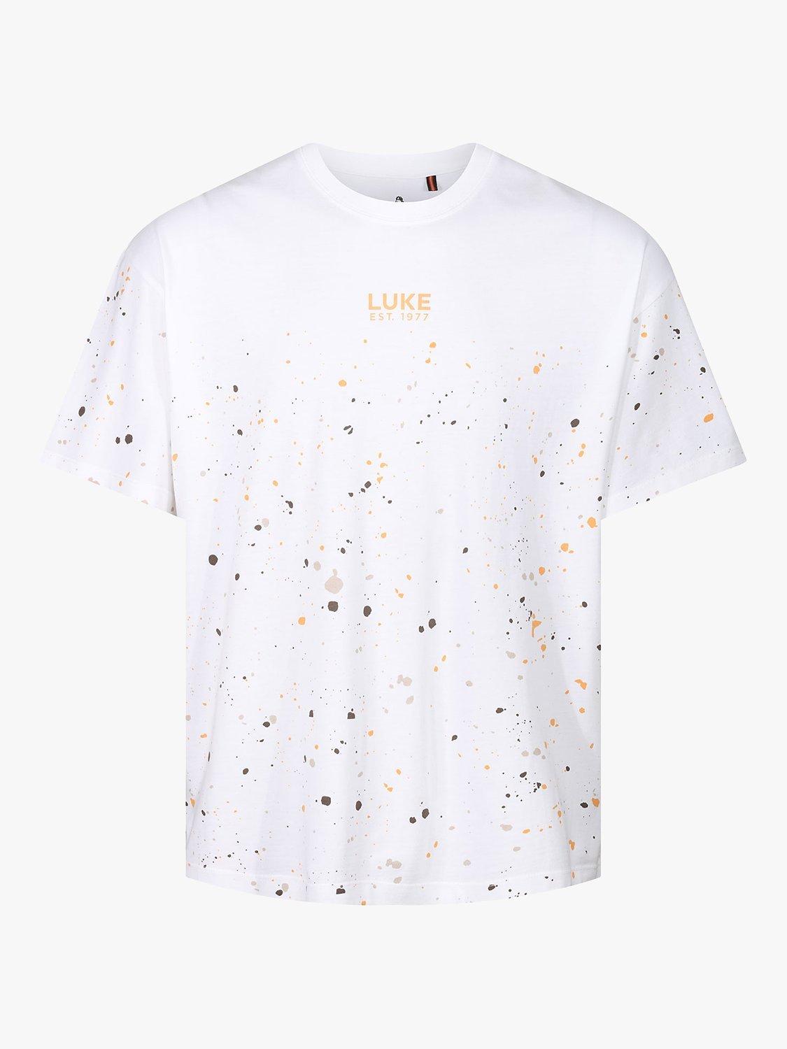 Product image 3 of 5, which shows LUKE 1977 St Kitts Paint Splatter Relaxed Fit T-Shirt, White/Nectarine, XS