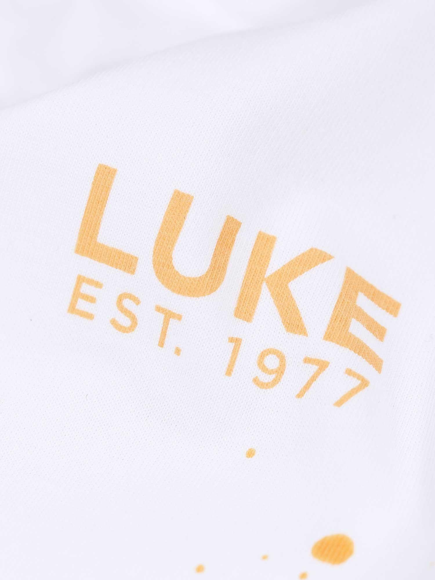 Product image 5 of 5, which shows LUKE 1977 St Kitts Paint Splatter Relaxed Fit T-Shirt, White/Nectarine, XS