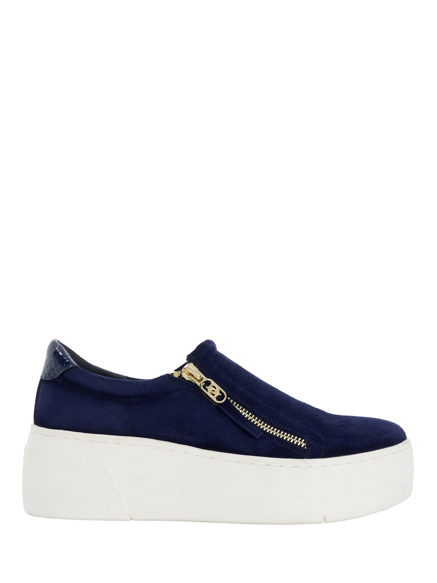 Dune Episodic Suede Side Zip Chunky Flatform Trainers, Navy