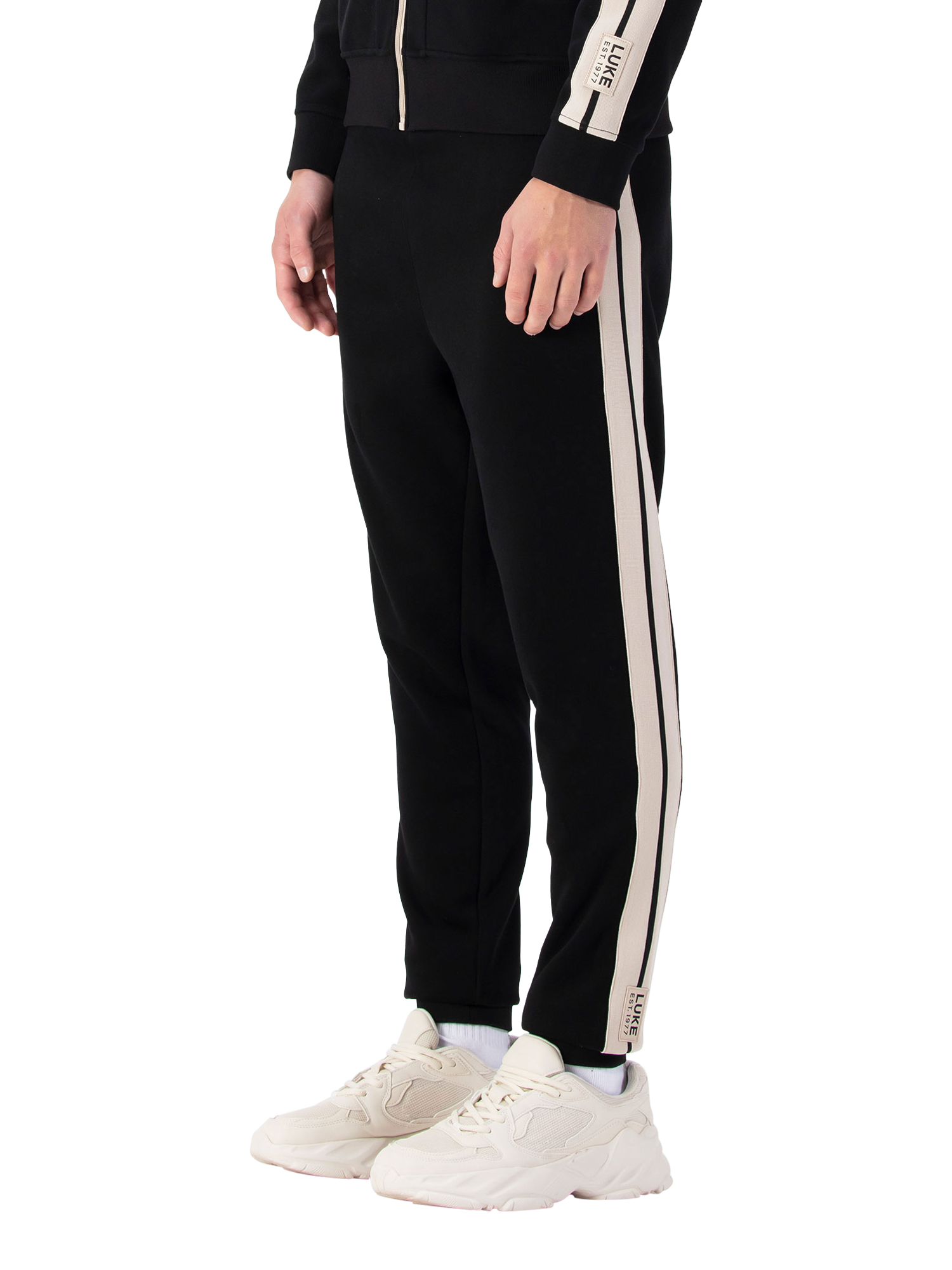 Product image 1 of 5, which shows LUKE 1977 Cornnell Vintage Tricot Joggers, Black, XS