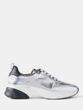 Mint Velvet High Shine Leather Trainers, Silver