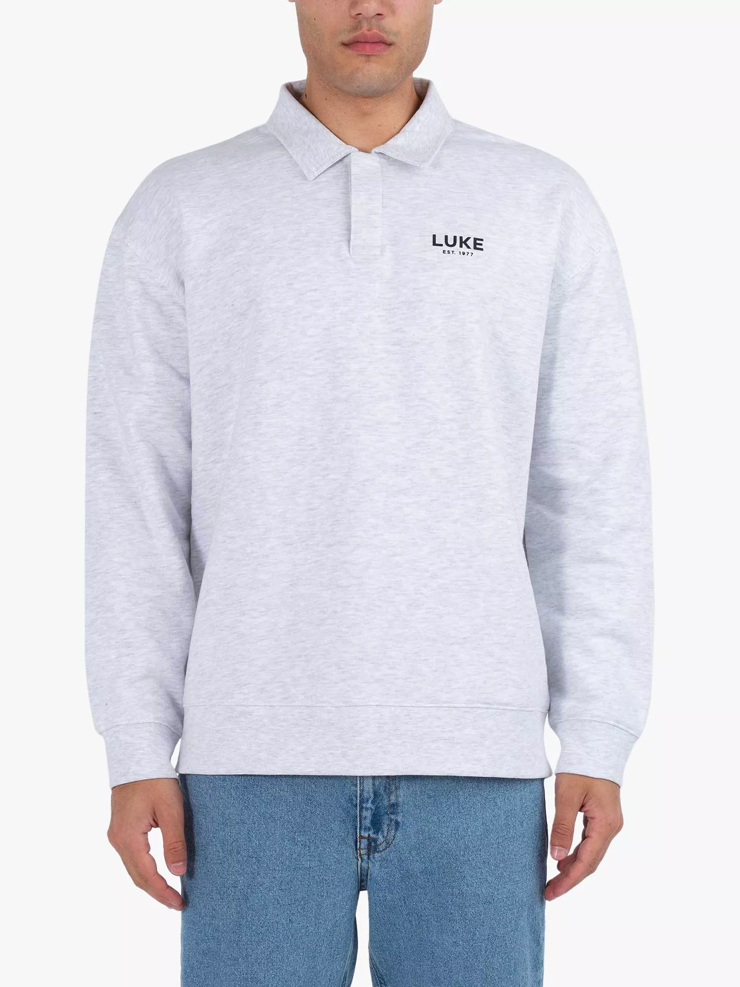 LUKE 1977 Incredible Long Sleeve Polo Sweatshirt Light Marl Grey