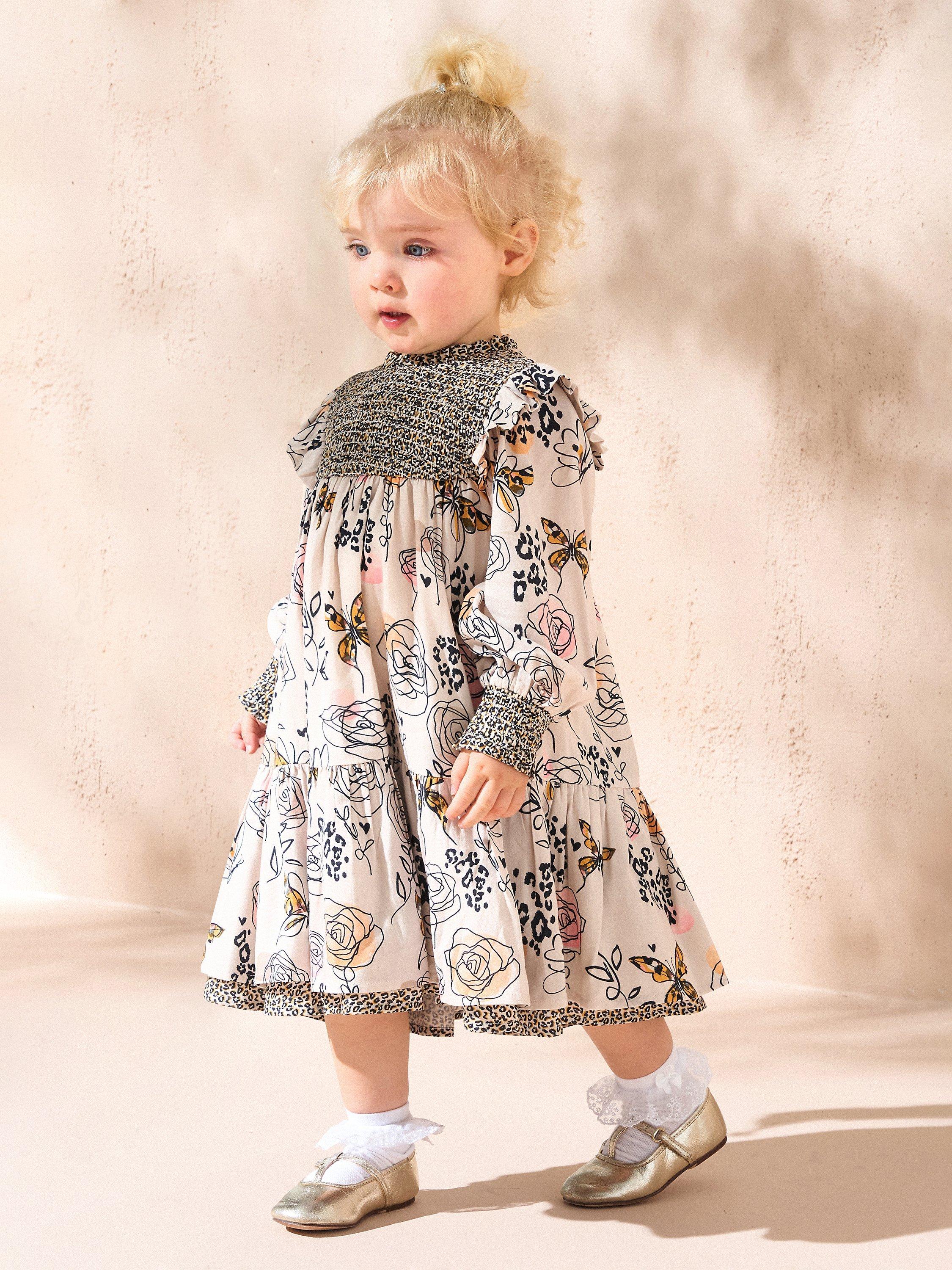 Product image 1 of 5, which shows Angel & Rocket Baby Lyra Butterfly Dress, Ecru, 3-6 months