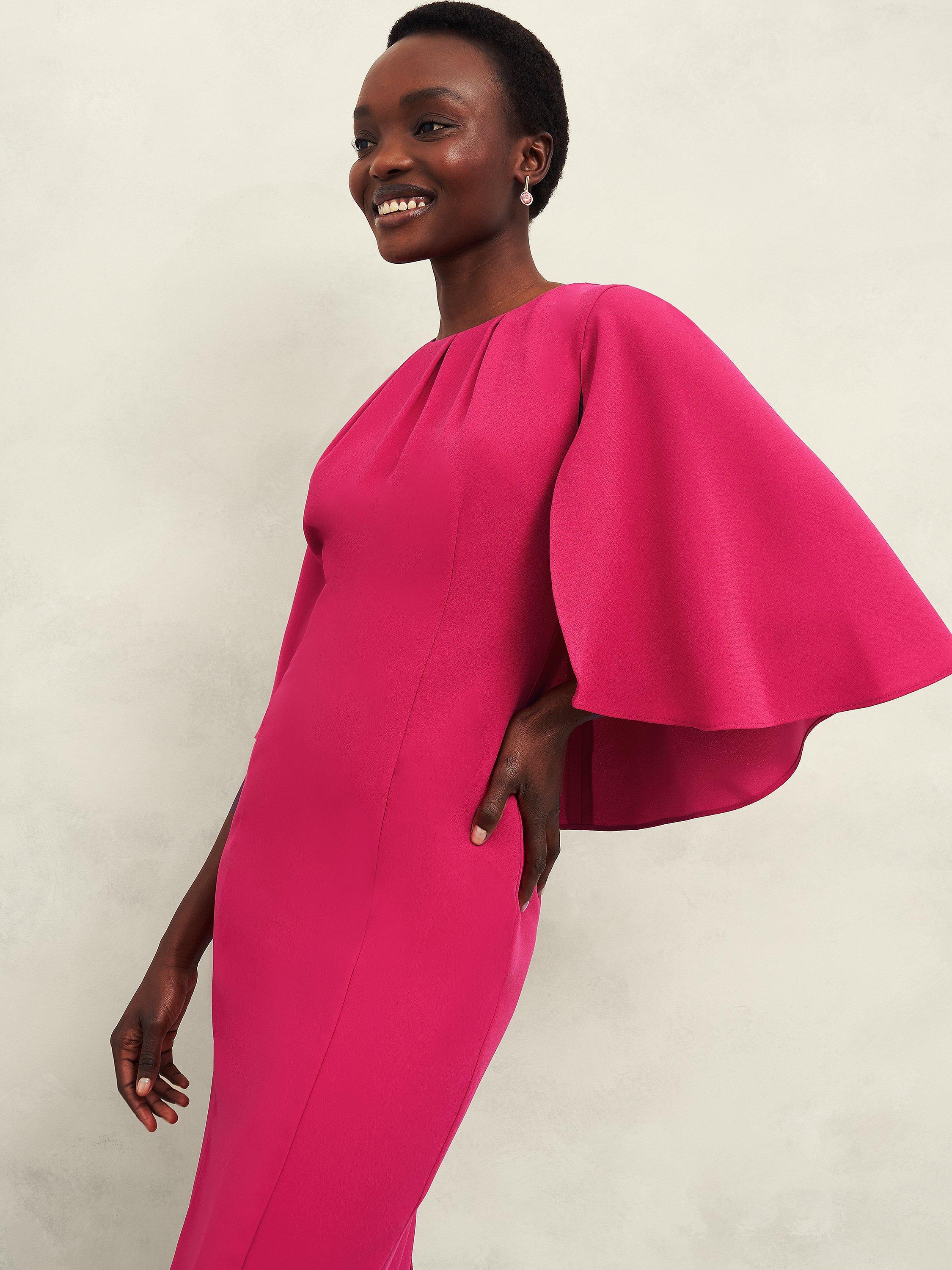 Product image 3 of 6, which shows Hobbs Rhiannon Cape Dress, Pink, 12