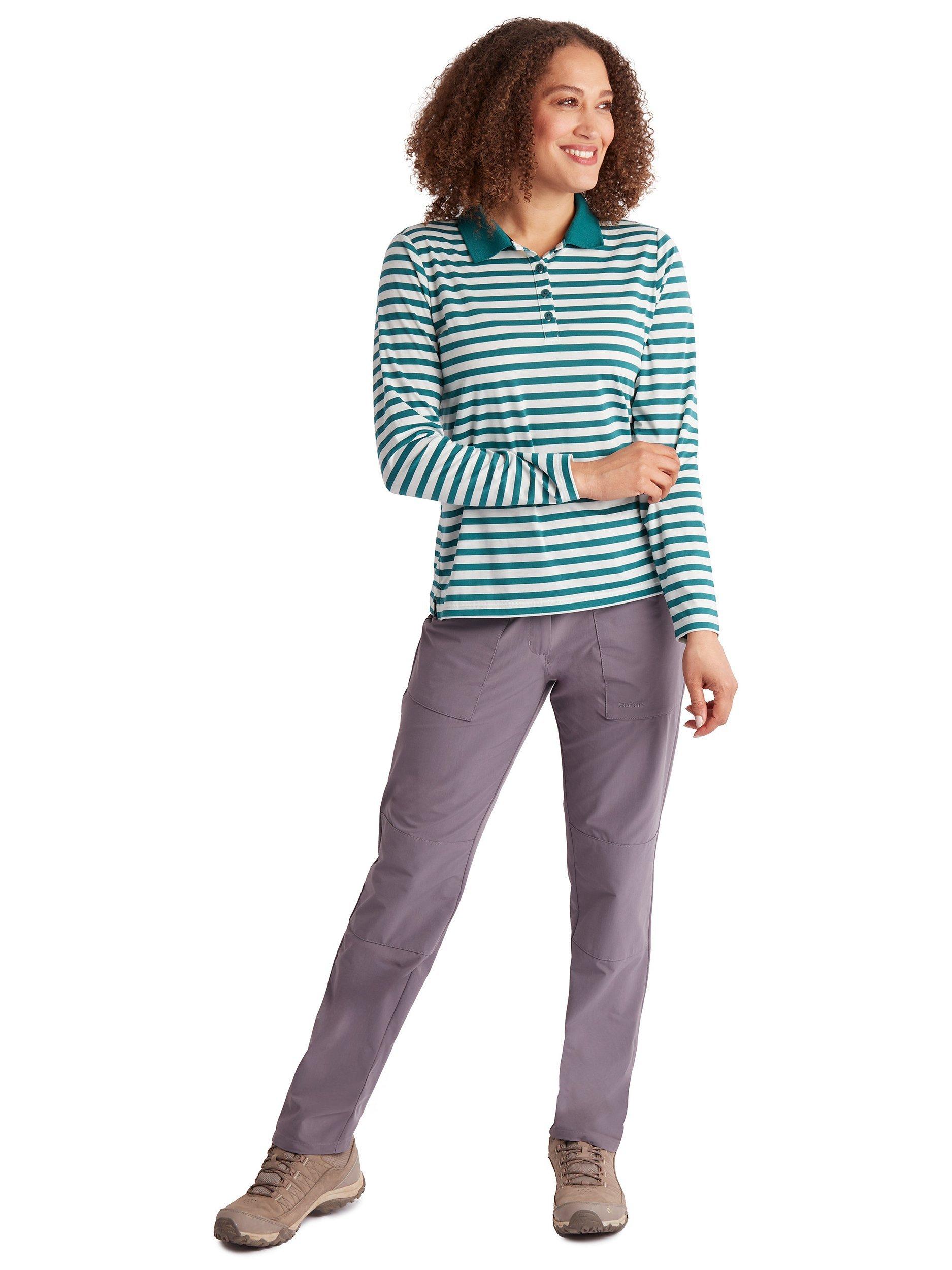 Product image 4 of 6, which shows Rohan Women's Long Sleeve Shoreline Polo Top, Marine Teal/Ecru, S