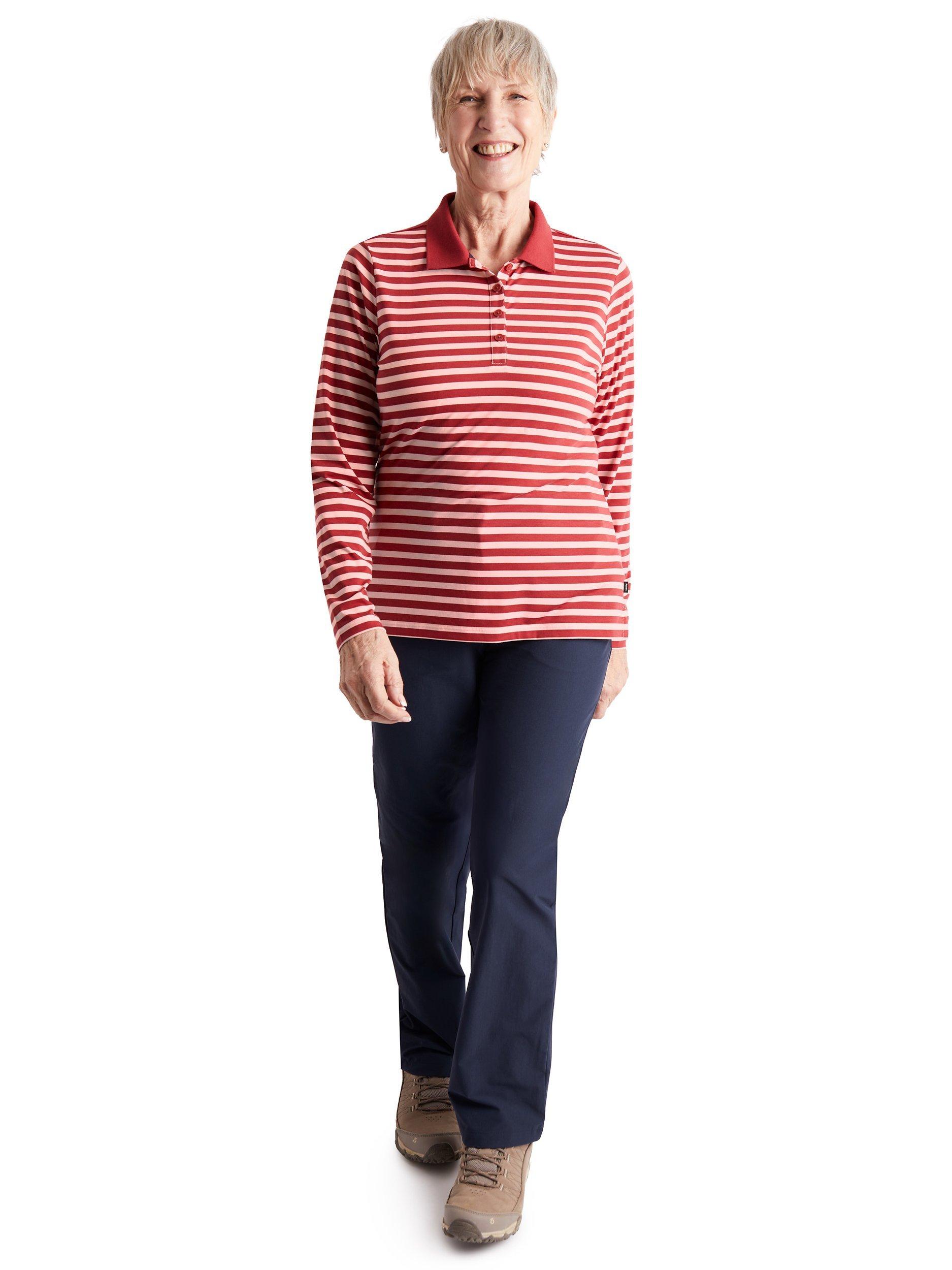 Product image 4 of 5, which shows Rohan Women's Long Sleeve Shoreline Polo Top, Ecru/Carissa Red, S