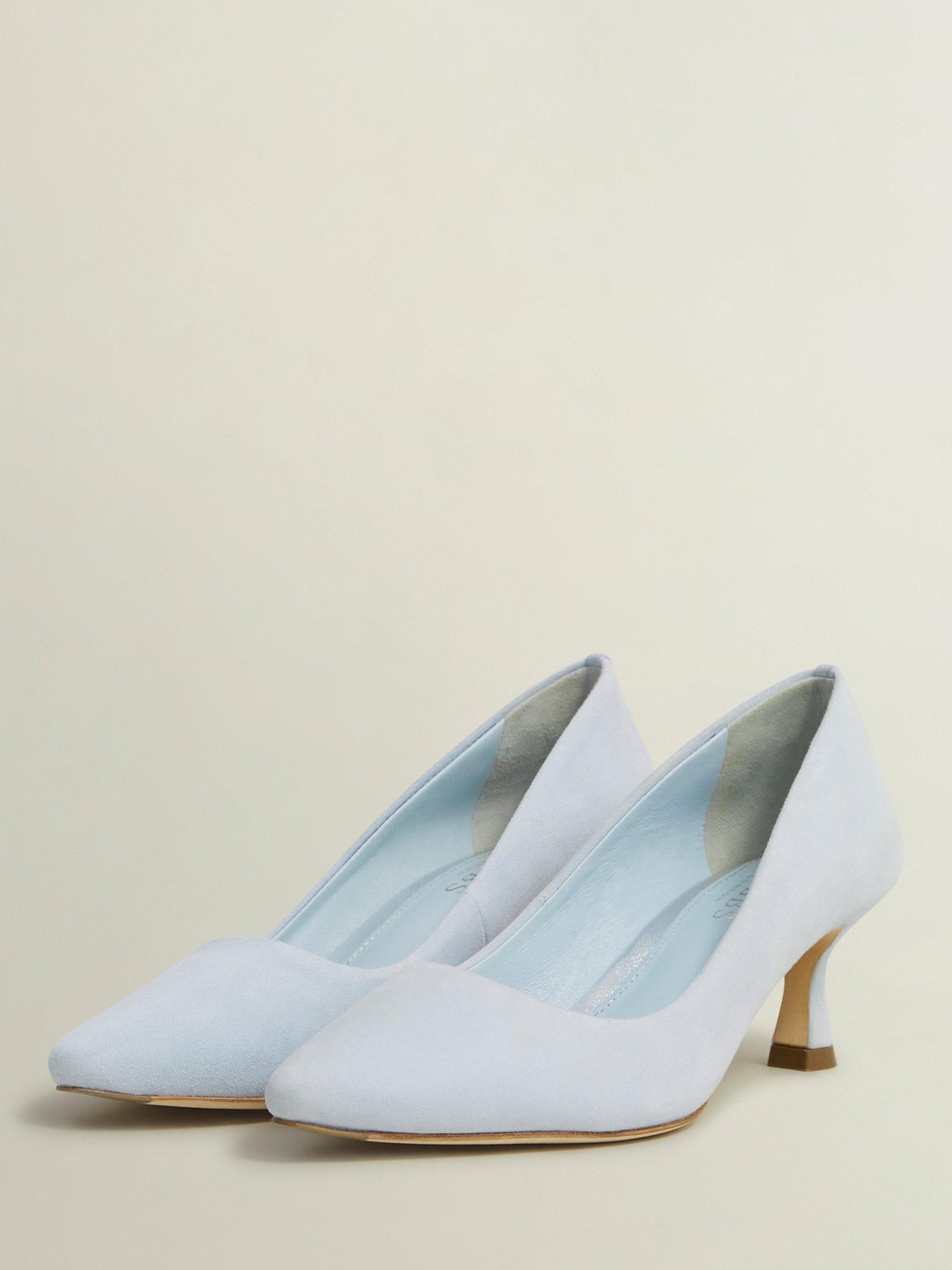 Product image 3 of 6, which shows Hobbs Esther Suede Heeled Courts, Pale Blue, 3