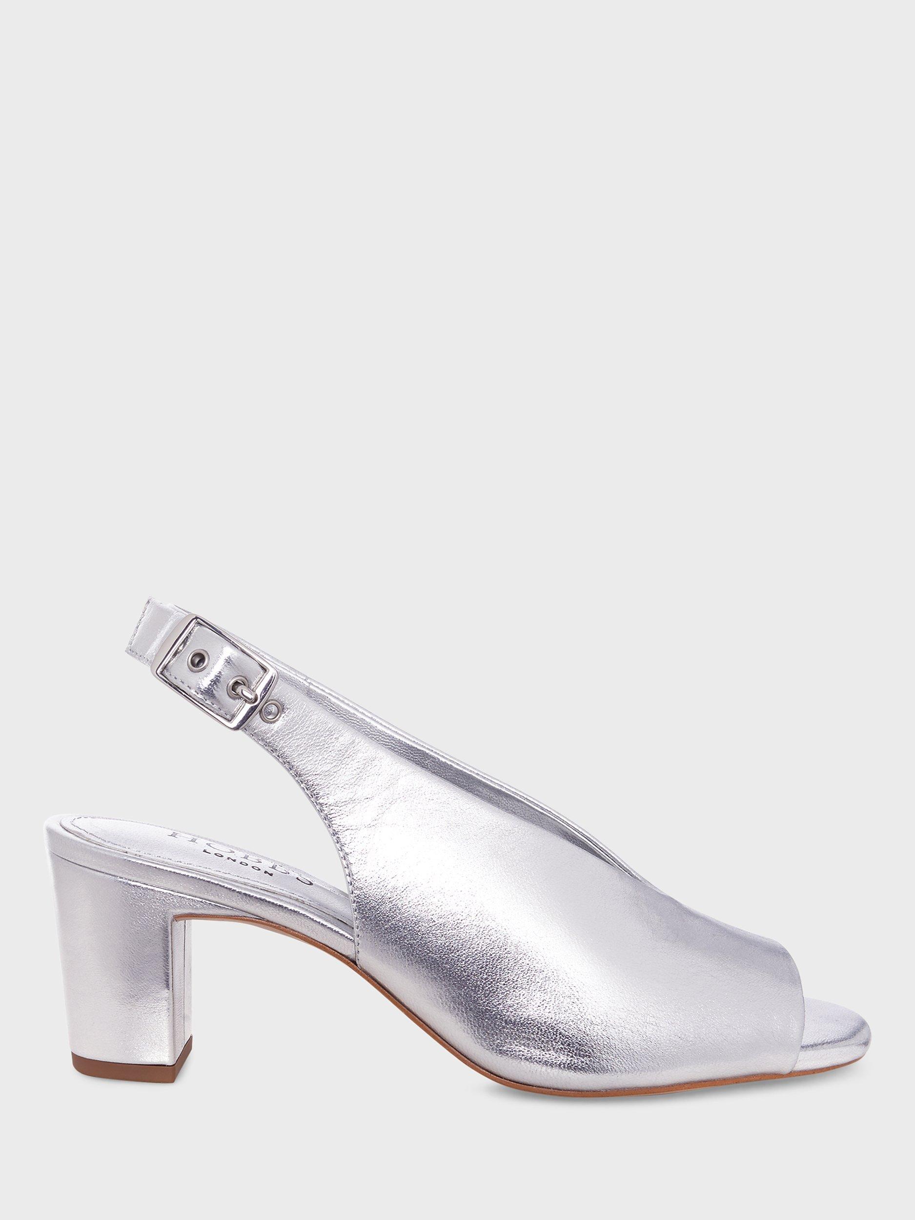Product image 1 of 6, which shows Hobbs Kali Metallic Leather Heeled Sandals, Silver, 3
