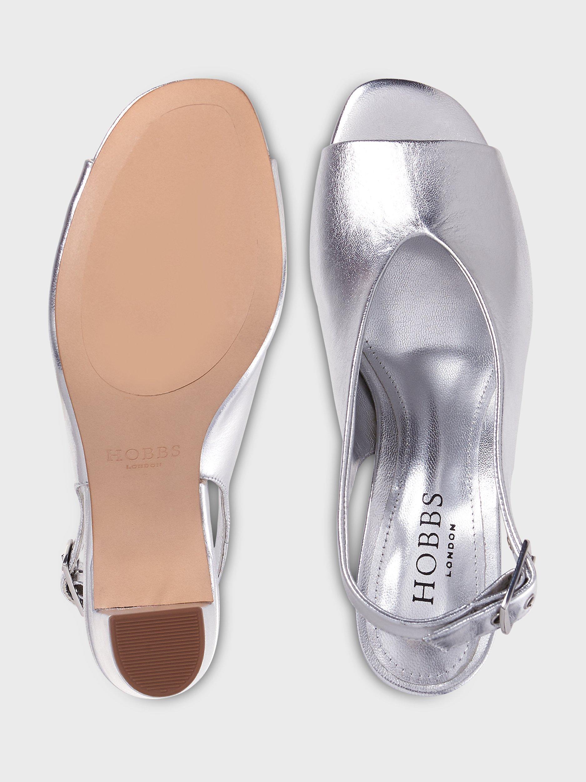 Product image 2 of 6, which shows Hobbs Kali Metallic Leather Heeled Sandals, Silver, 3