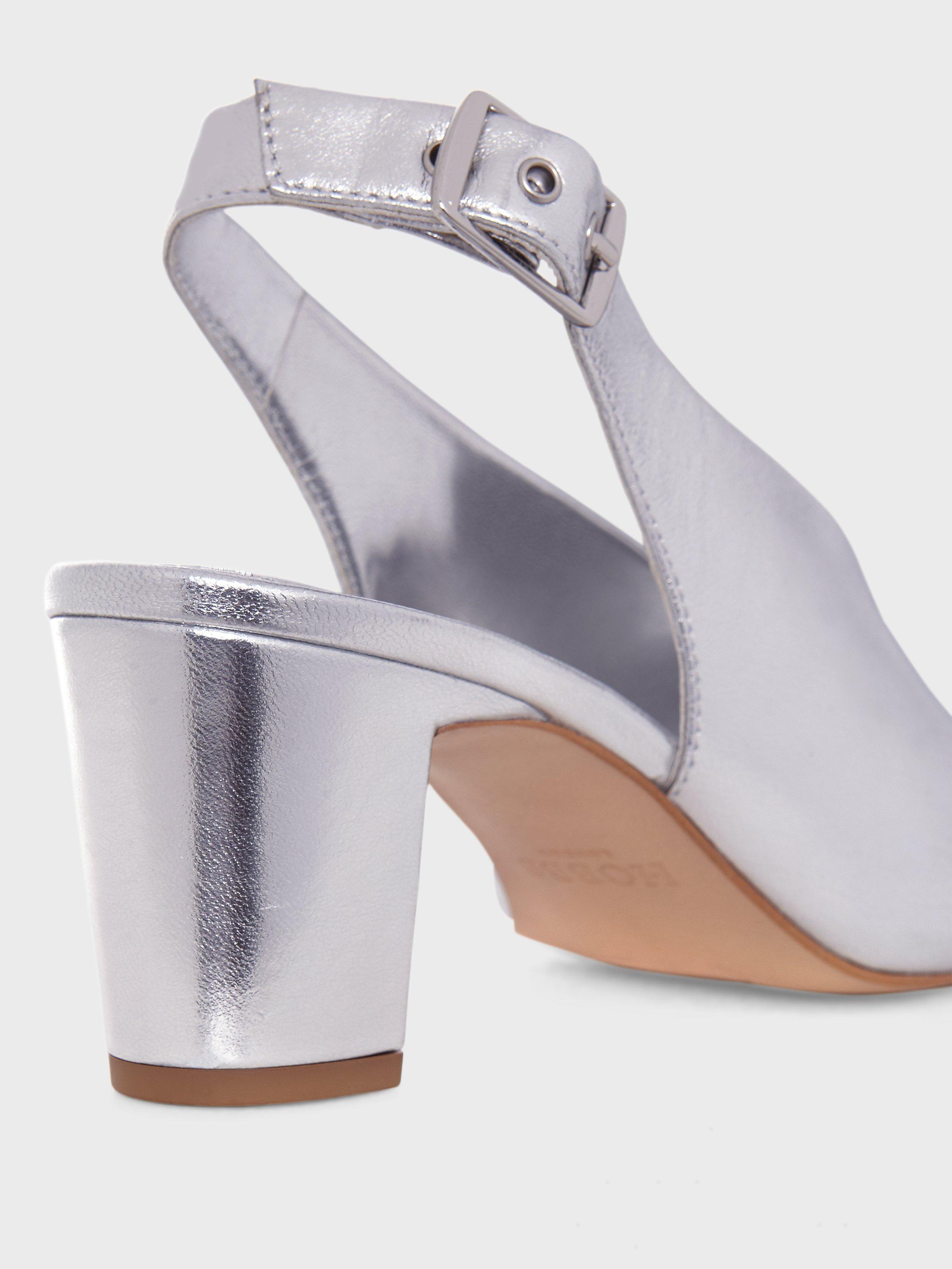 Product image 4 of 6, which shows Hobbs Kali Metallic Leather Heeled Sandals, Silver, 3