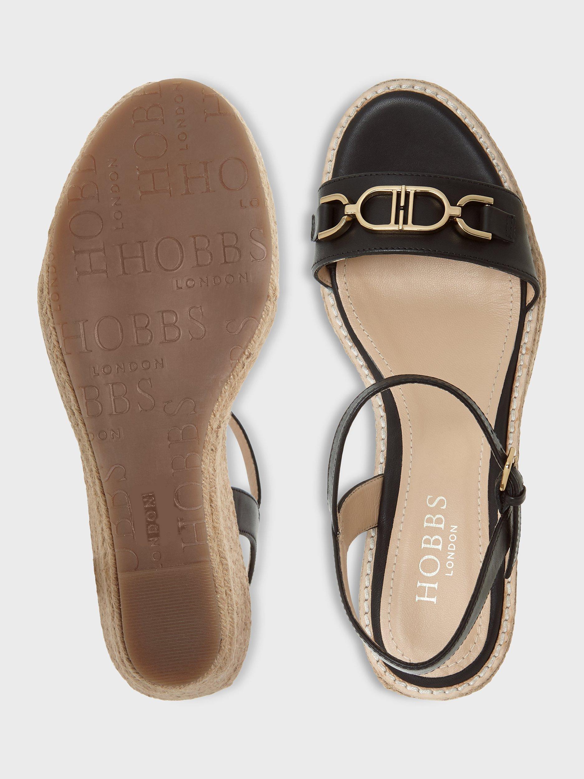 Product image 2 of 6, which shows Hobbs Luella Leather Woven Wedge Espadrilles, Black, 4
