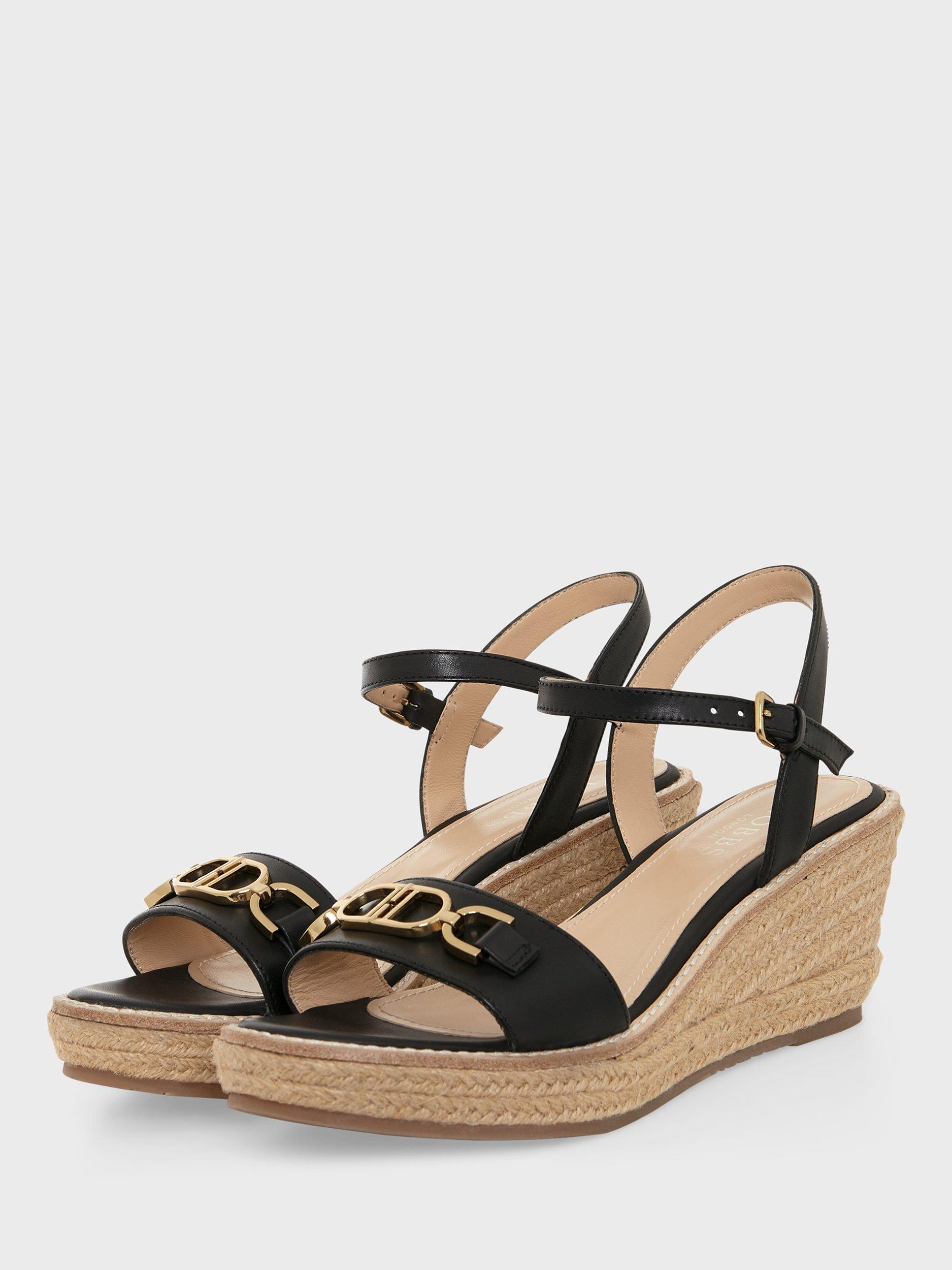 Product image 3 of 6, which shows Hobbs Luella Leather Woven Wedge Espadrilles, Black, 4