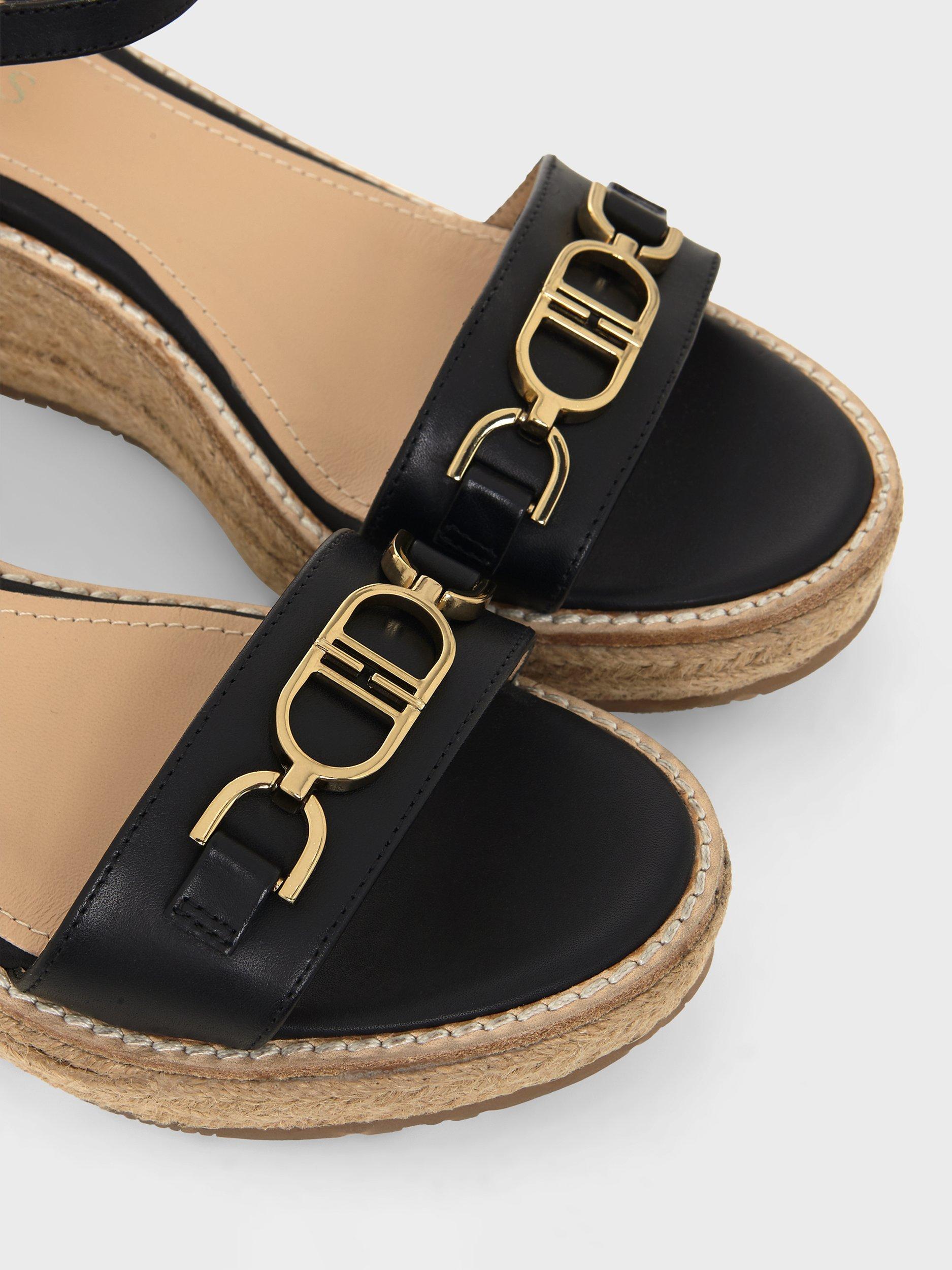 Product image 4 of 6, which shows Hobbs Luella Leather Woven Wedge Espadrilles, Black, 4