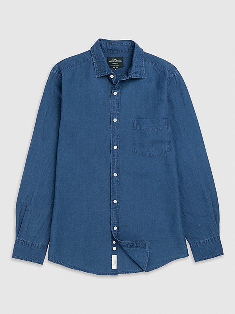 Product image 4 of 5, which shows Rodd & Gunn Clifton Linen Cotton Slim Fit Long Sleeve Shirt, Mid Blue, XS