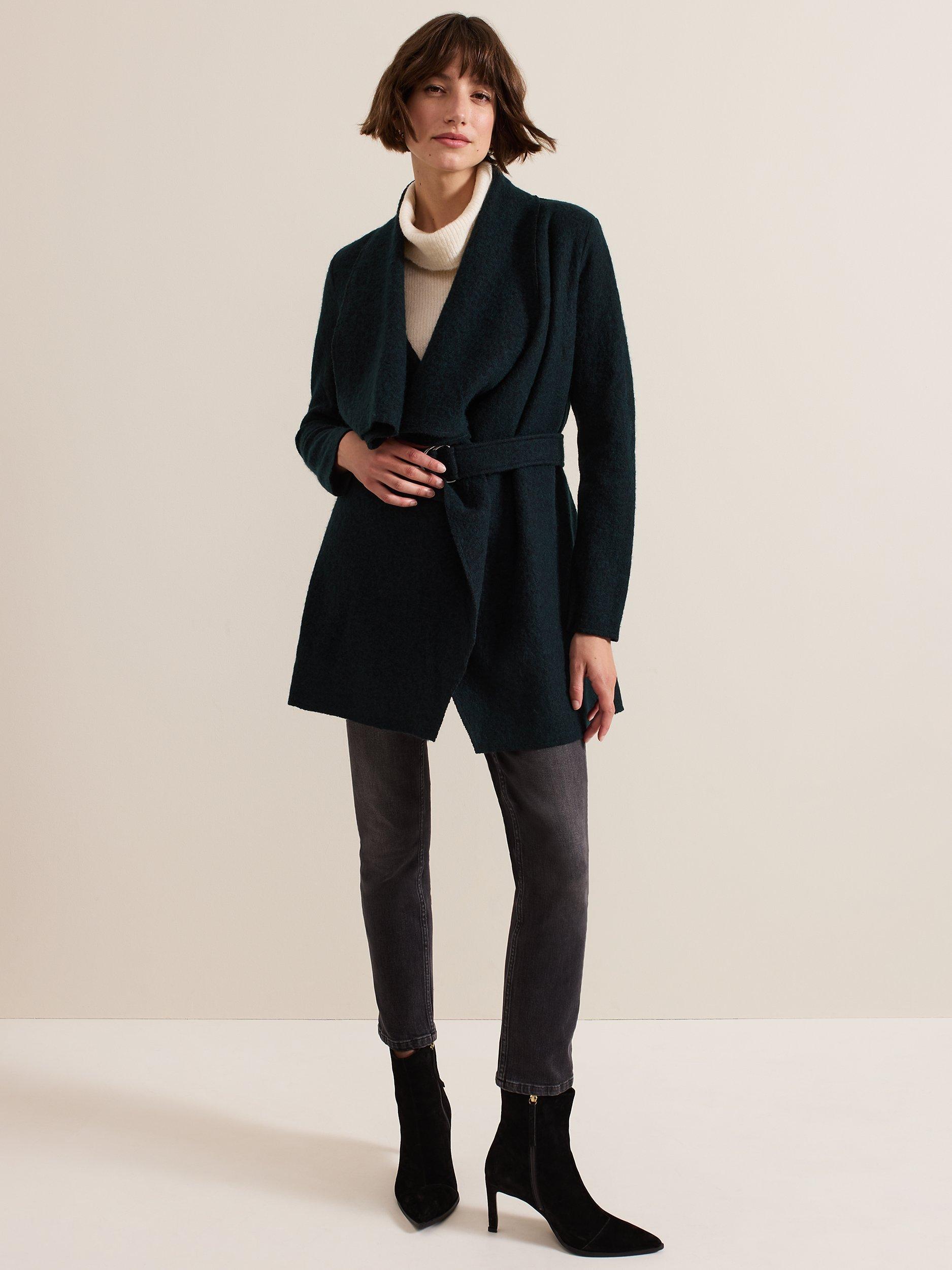 Product image 3 of 9, which shows Phase Eight Lana Wool Blend Coat, Dark Green, M