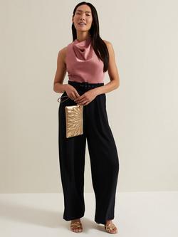 Phase Eight Petite Sabina Wide Leg Jumpsuit, Black/Pink, Black/Pink