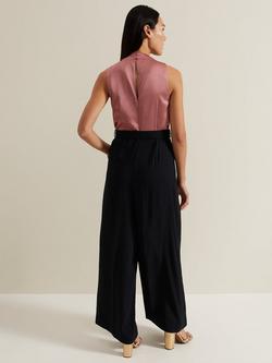 Phase Eight Petite Sabina Wide Leg Jumpsuit, Black/Pink - view 2, Black/Pink
