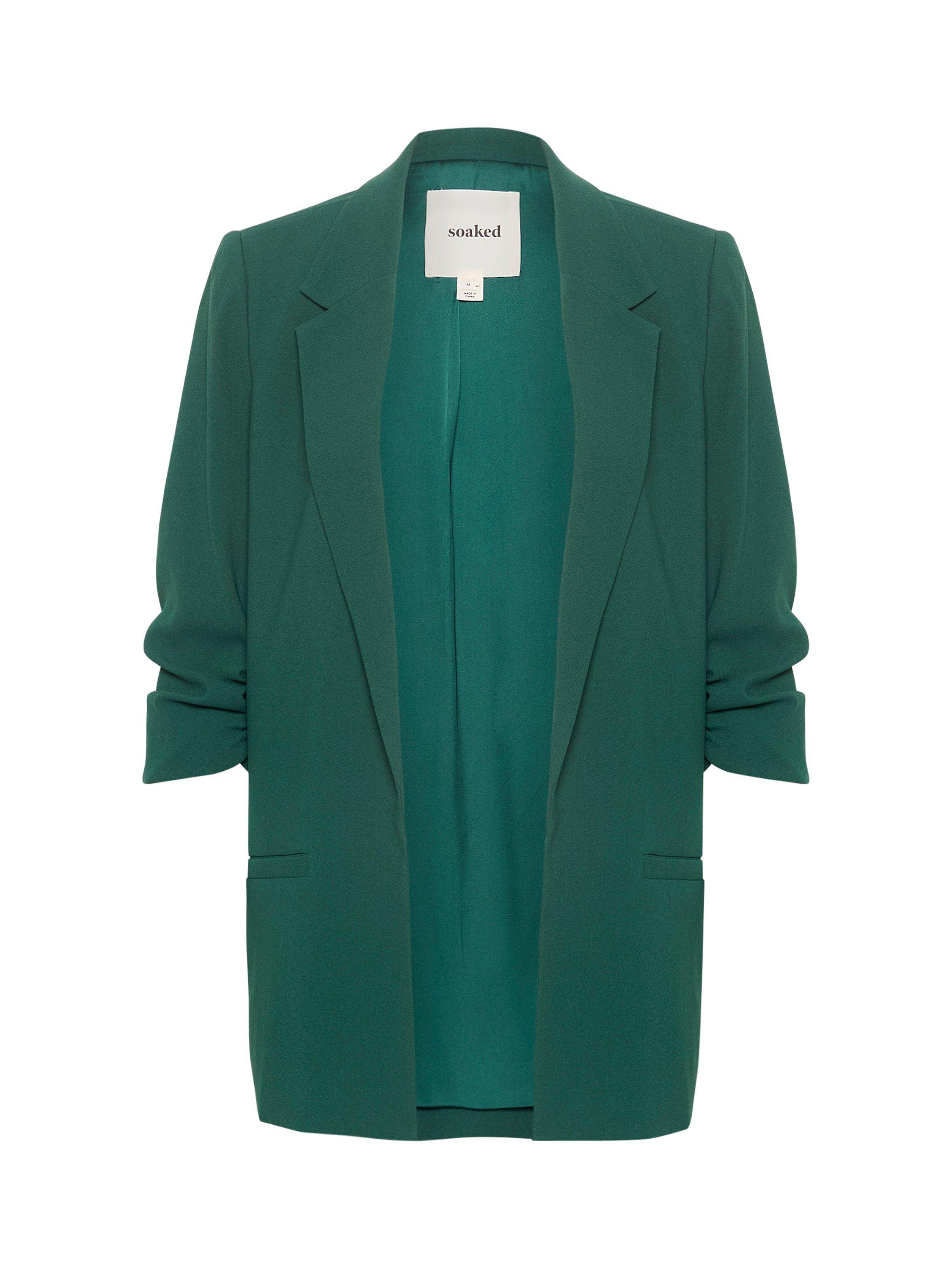 Product image 1 of 2, which shows Soaked In Luxury Shirley Roll Sleeve Blazer, Rain Forest, XS