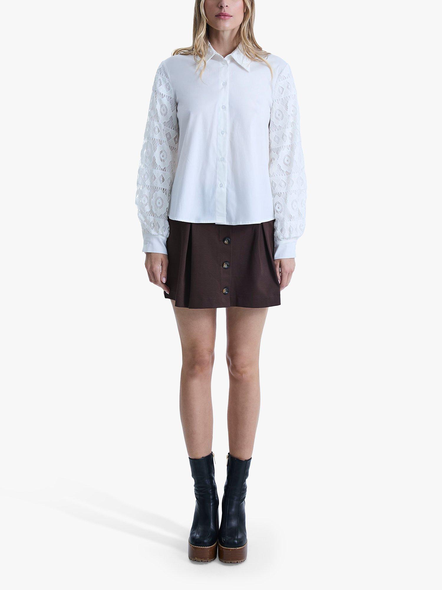 Product image 1 of 6, which shows James Lakeland Crochet Sleeve Shirt, White, 8