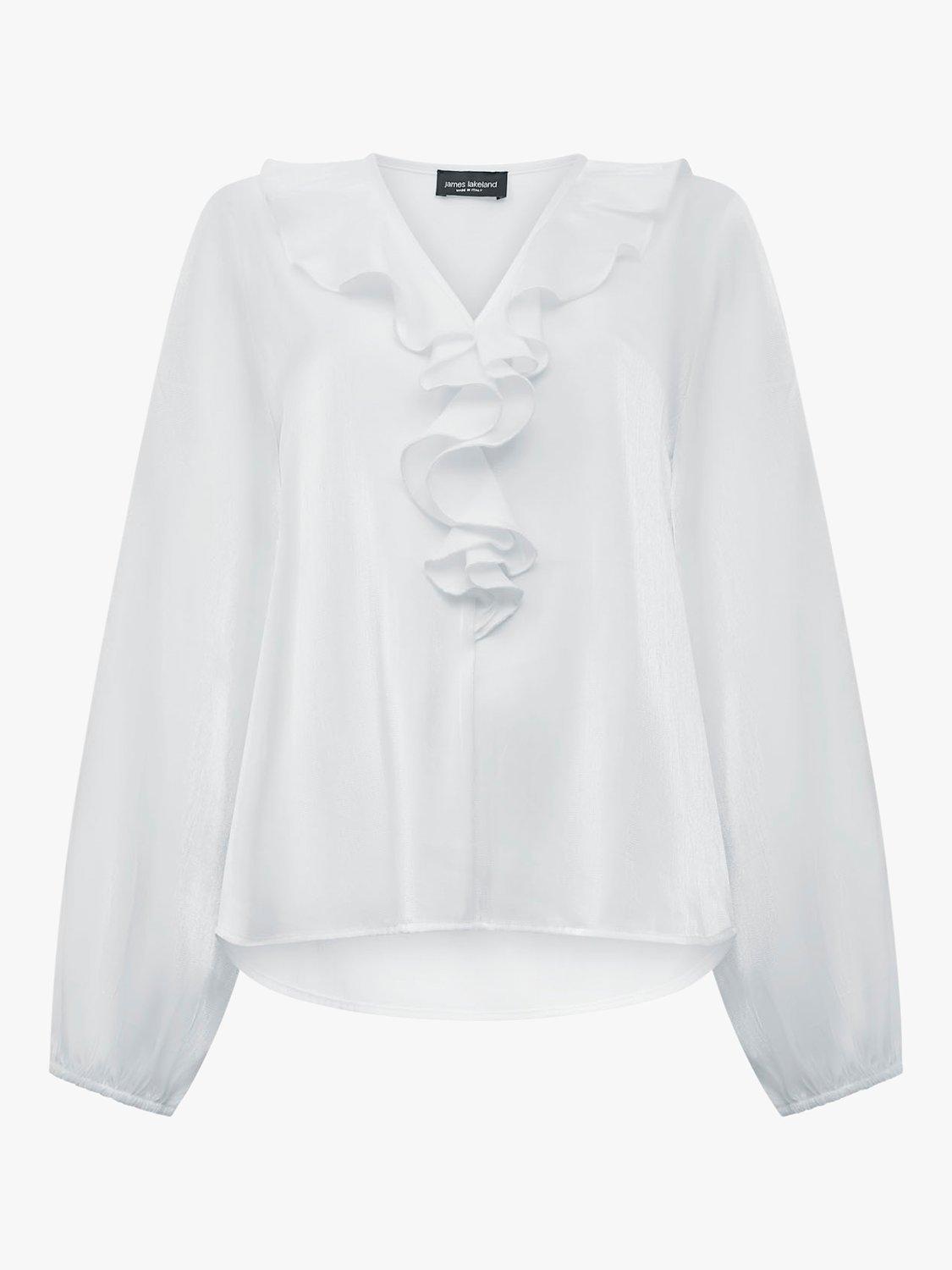 Product image 4 of 4, which shows James Lakeland Satin Ruffle Blouse, White, 8