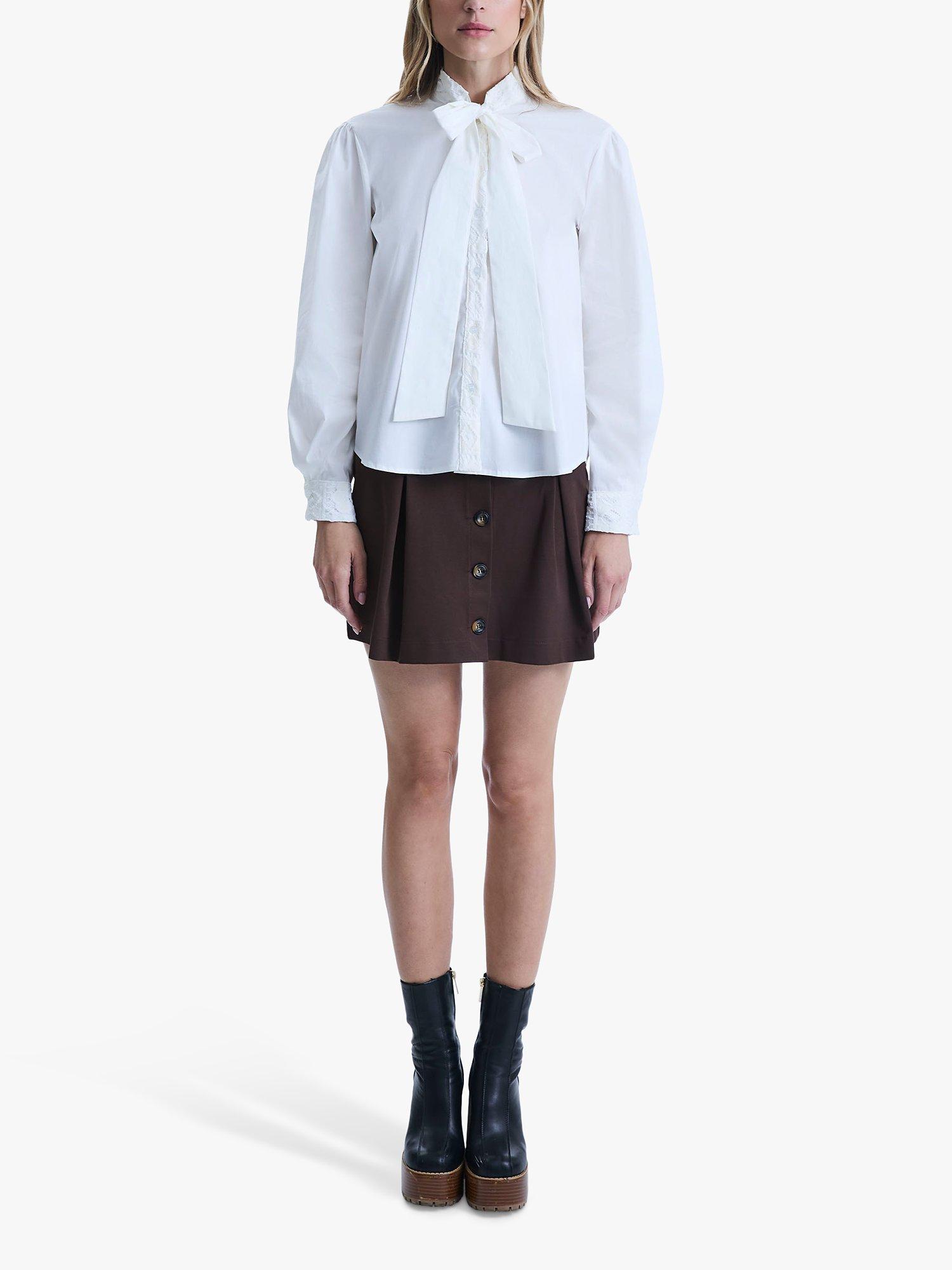 Product image 1 of 6, which shows James Lakeland Crochet Tie Neck Shirt, White, 8