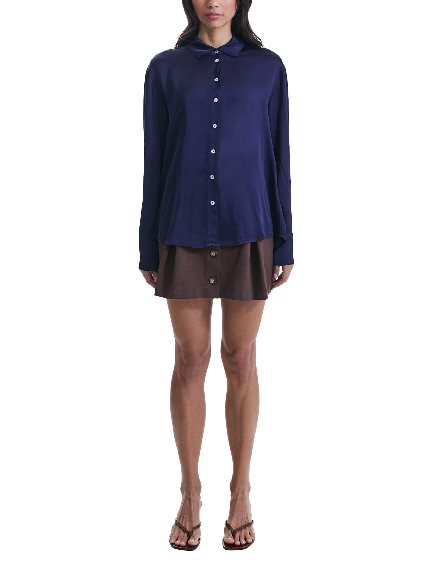 Product image 1 of 5, which shows James Lakeland Satin Long Sleeve Shirt, Dark Blue, 8