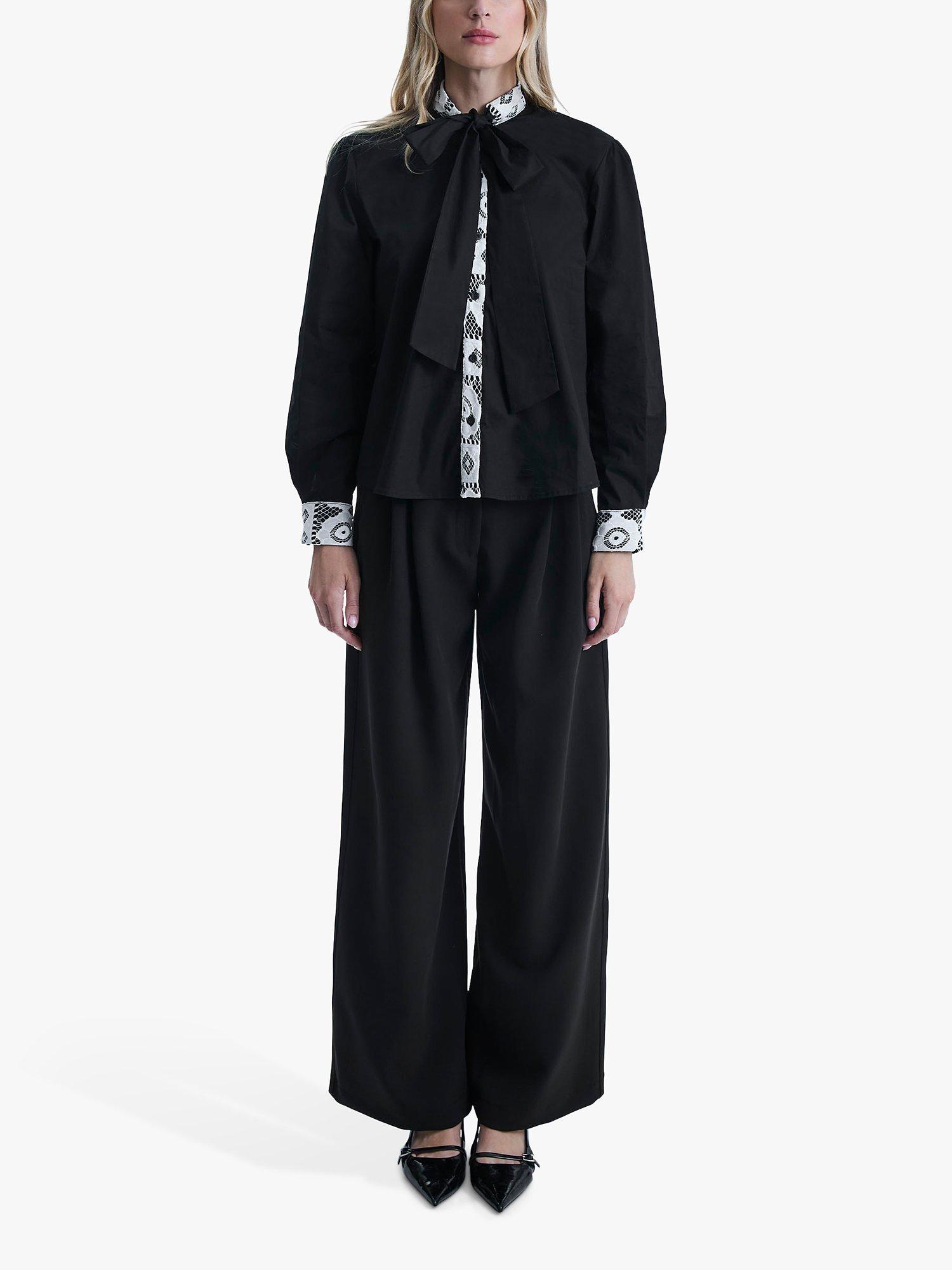 Product image 1 of 6, which shows James Lakeland Crochet Tie Neck Shirt, Black, 8