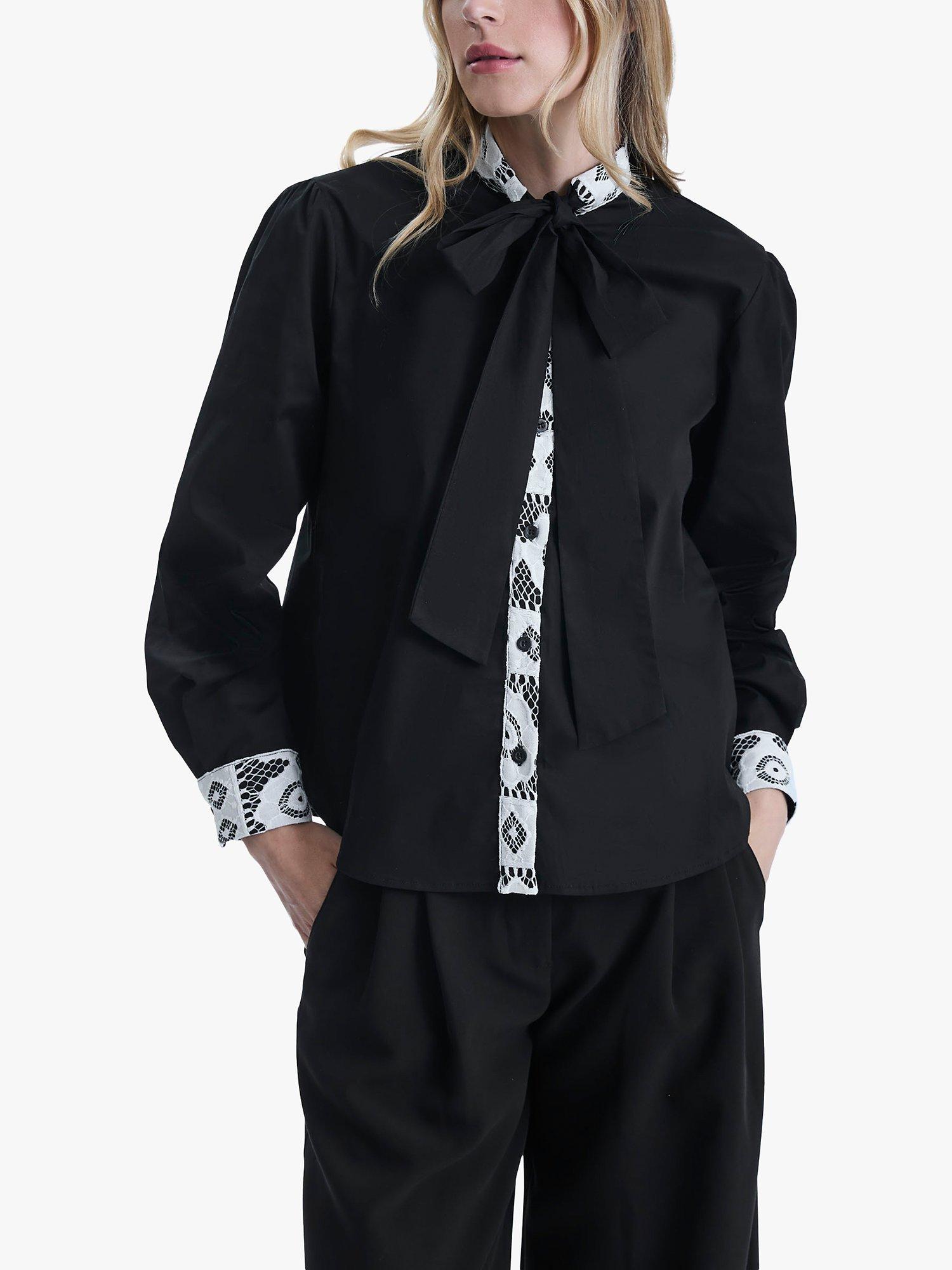 Product image 3 of 6, which shows James Lakeland Crochet Tie Neck Shirt, Black, 8
