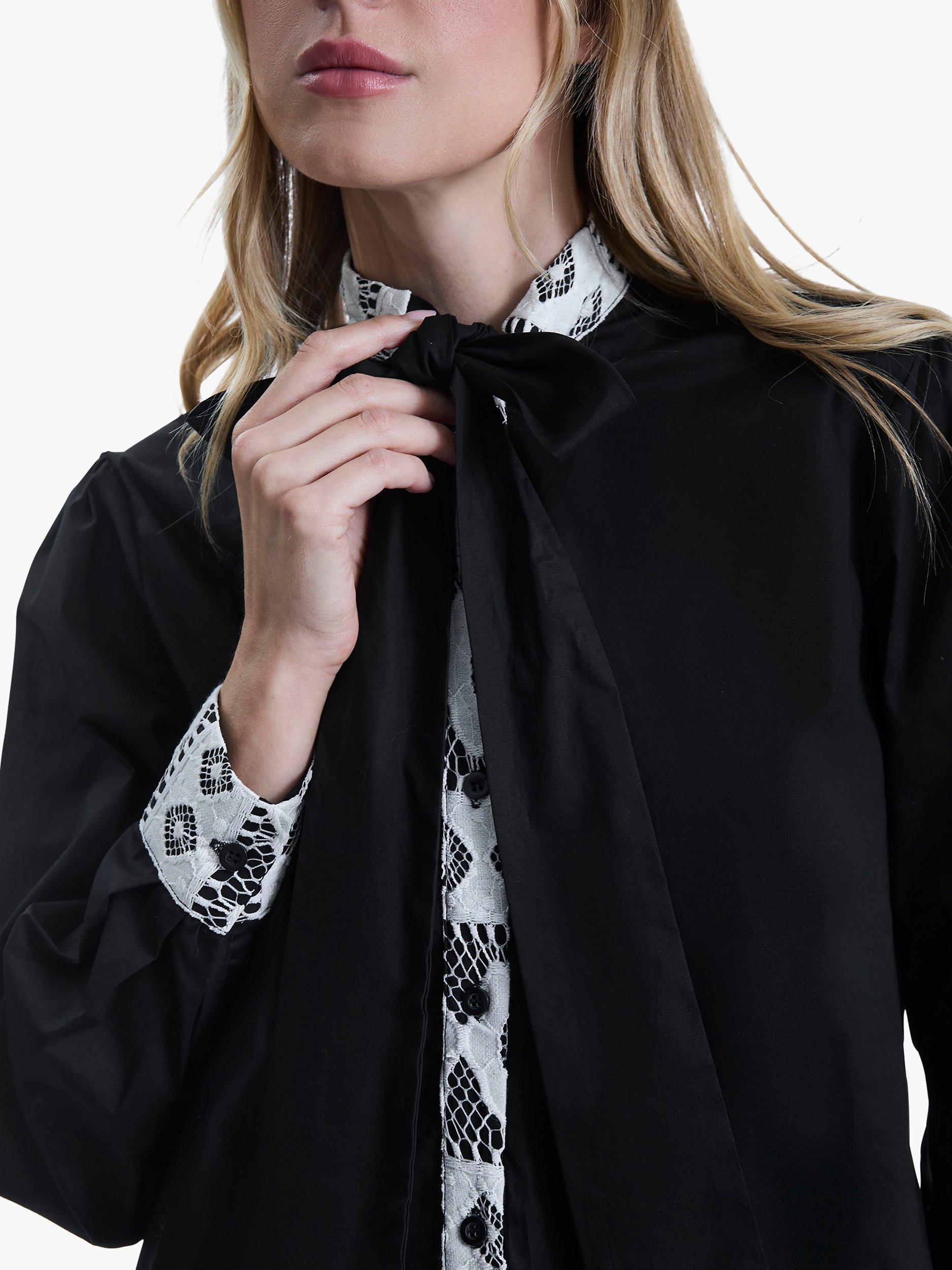 Product image 4 of 6, which shows James Lakeland Crochet Tie Neck Shirt, Black, 8
