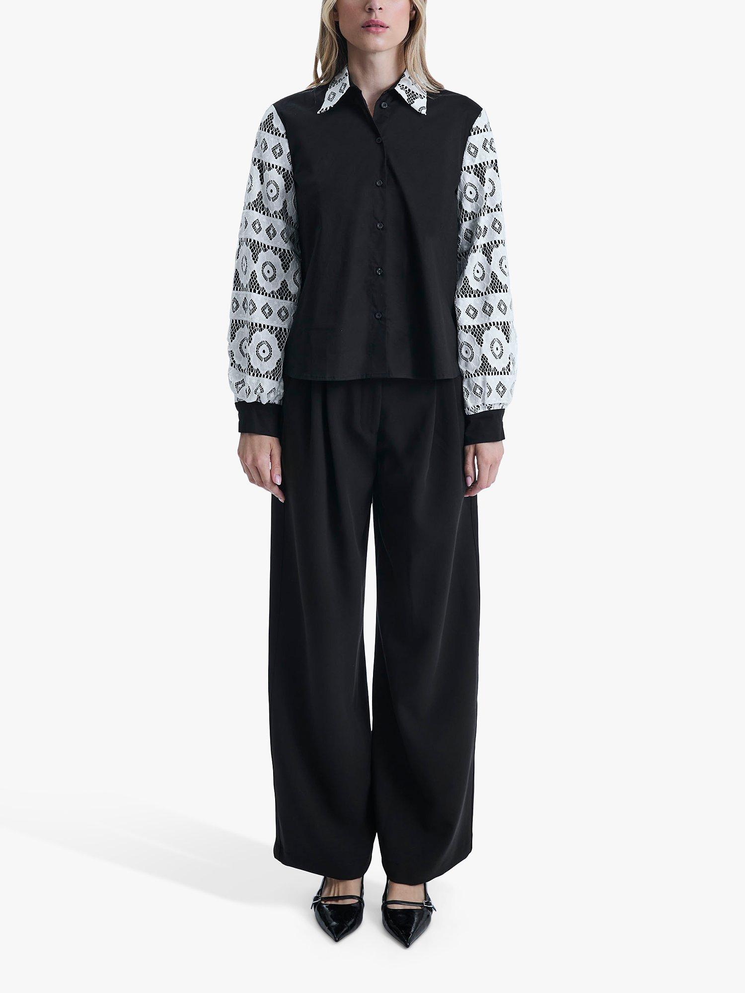 Product image 1 of 6, which shows James Lakeland Crochet Sleeve Shirt, Black, 8