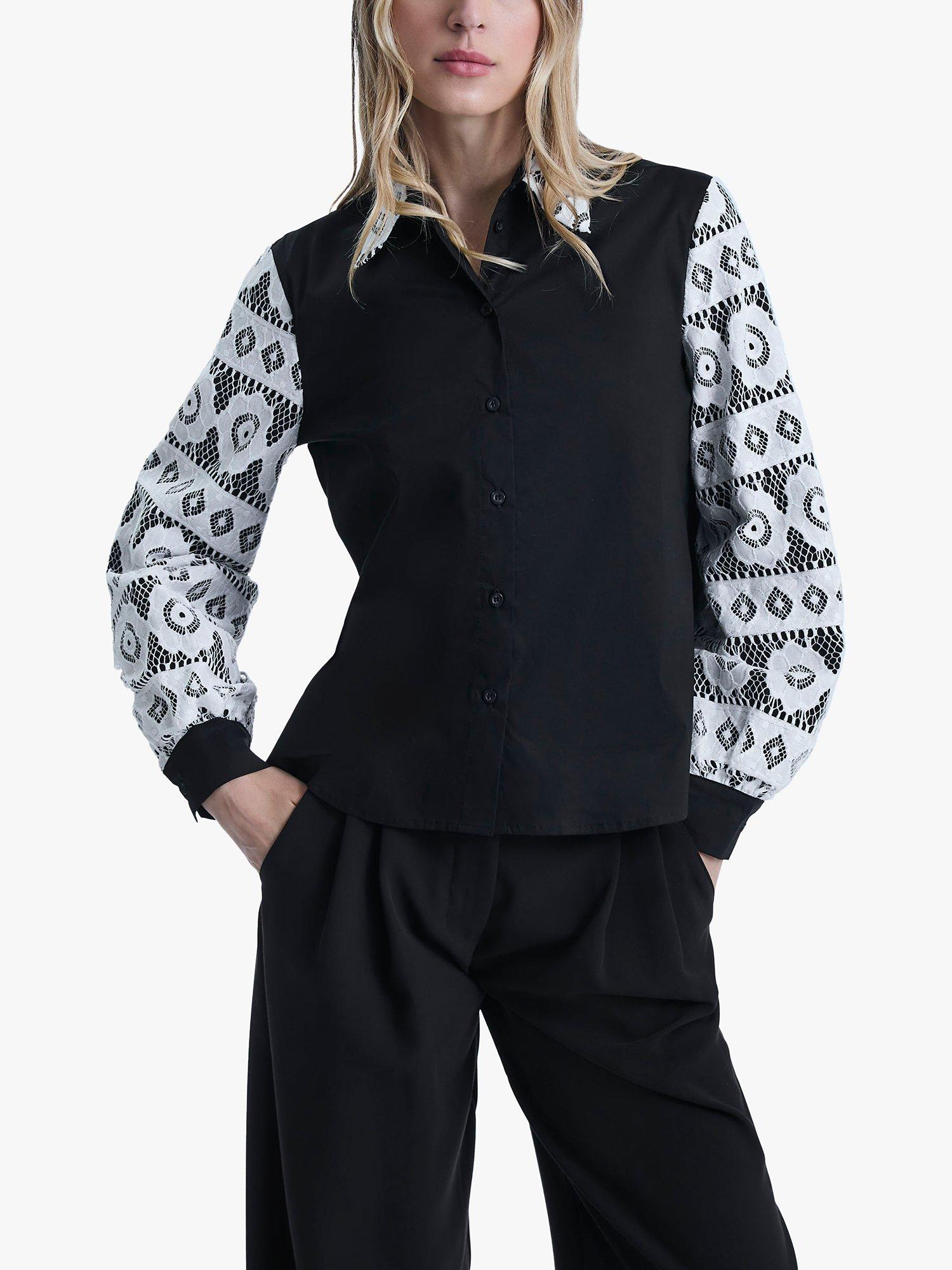 Product image 3 of 6, which shows James Lakeland Crochet Sleeve Shirt, Black, 8