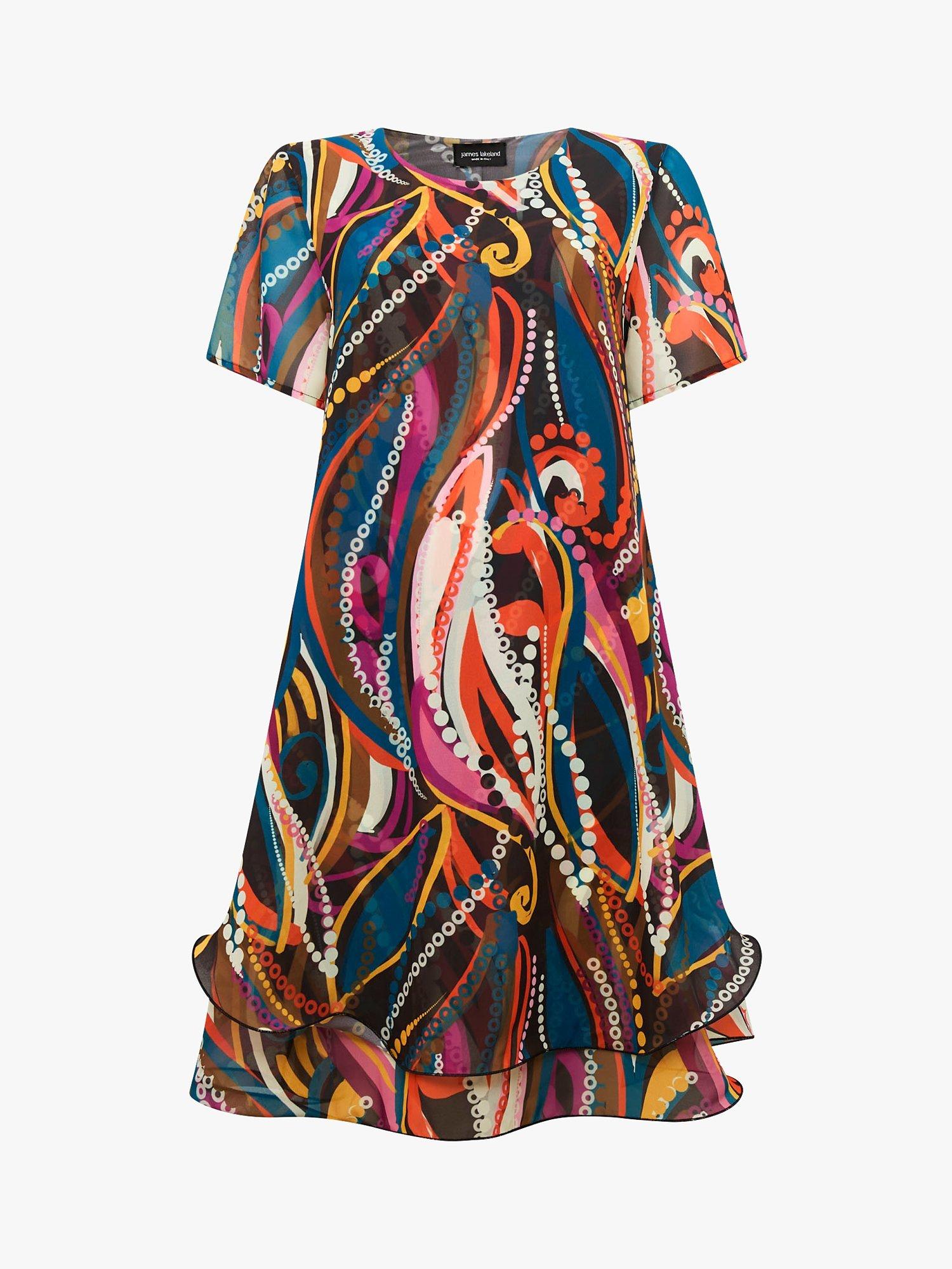 Product image 6 of 6, which shows James Lakeland Abstract Print Wave Hem Dress, Multi, 8