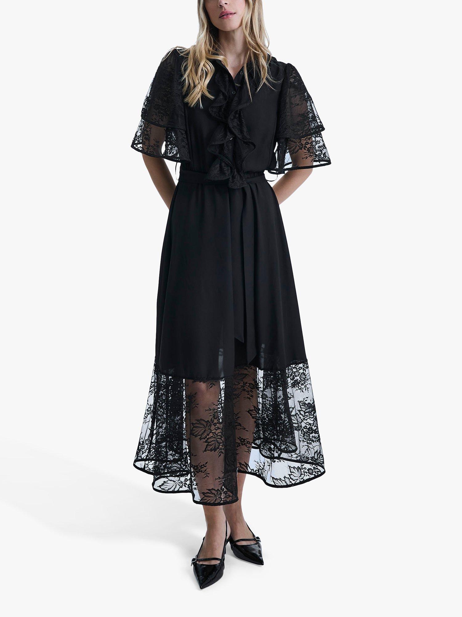 Product image 5 of 6, which shows James Lakeland Front Ruffle Midi Dress, Black, 8