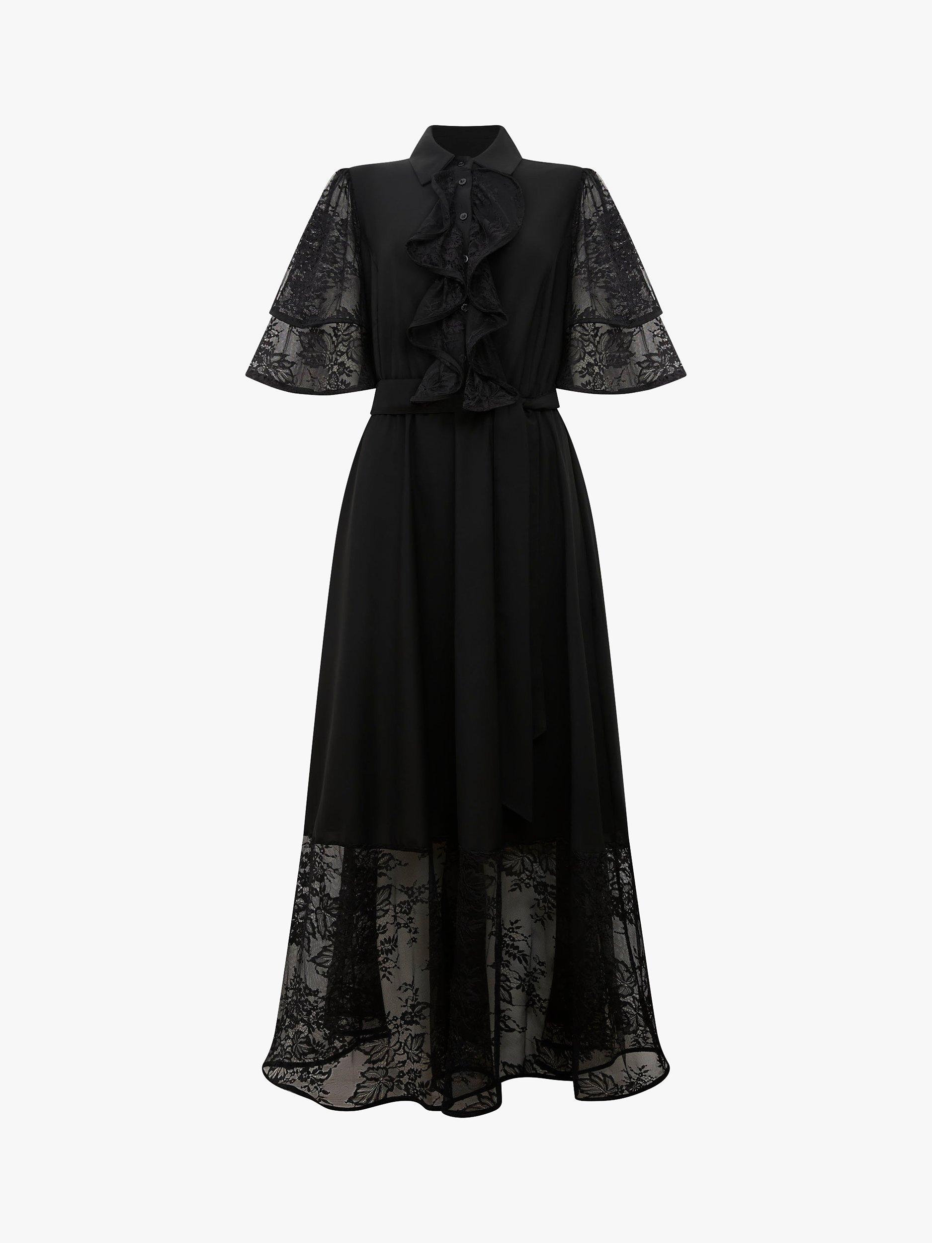 Product image 6 of 6, which shows James Lakeland Front Ruffle Midi Dress, Black, 8