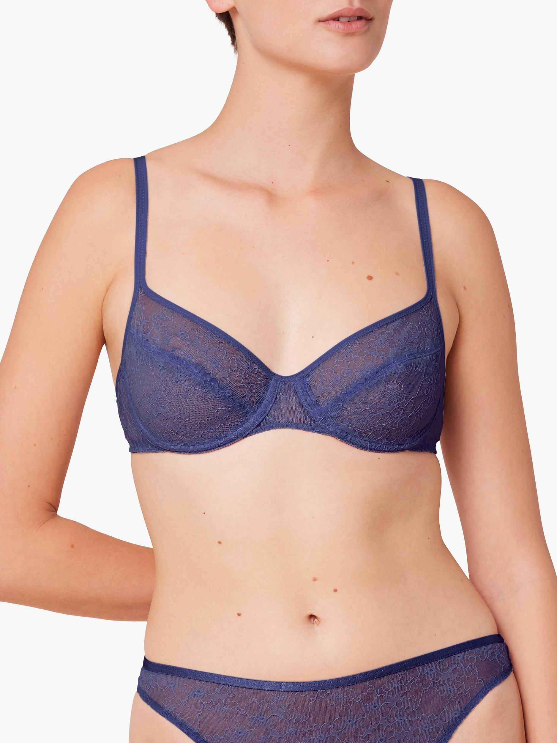 Product image 1 of 5, which shows Triumph Bright Spotlight Textured Floral Underwired Bra, Cool Water, 32B