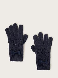 Monsoon Kids' Sparkle Bow Gloves, Navy, Navy