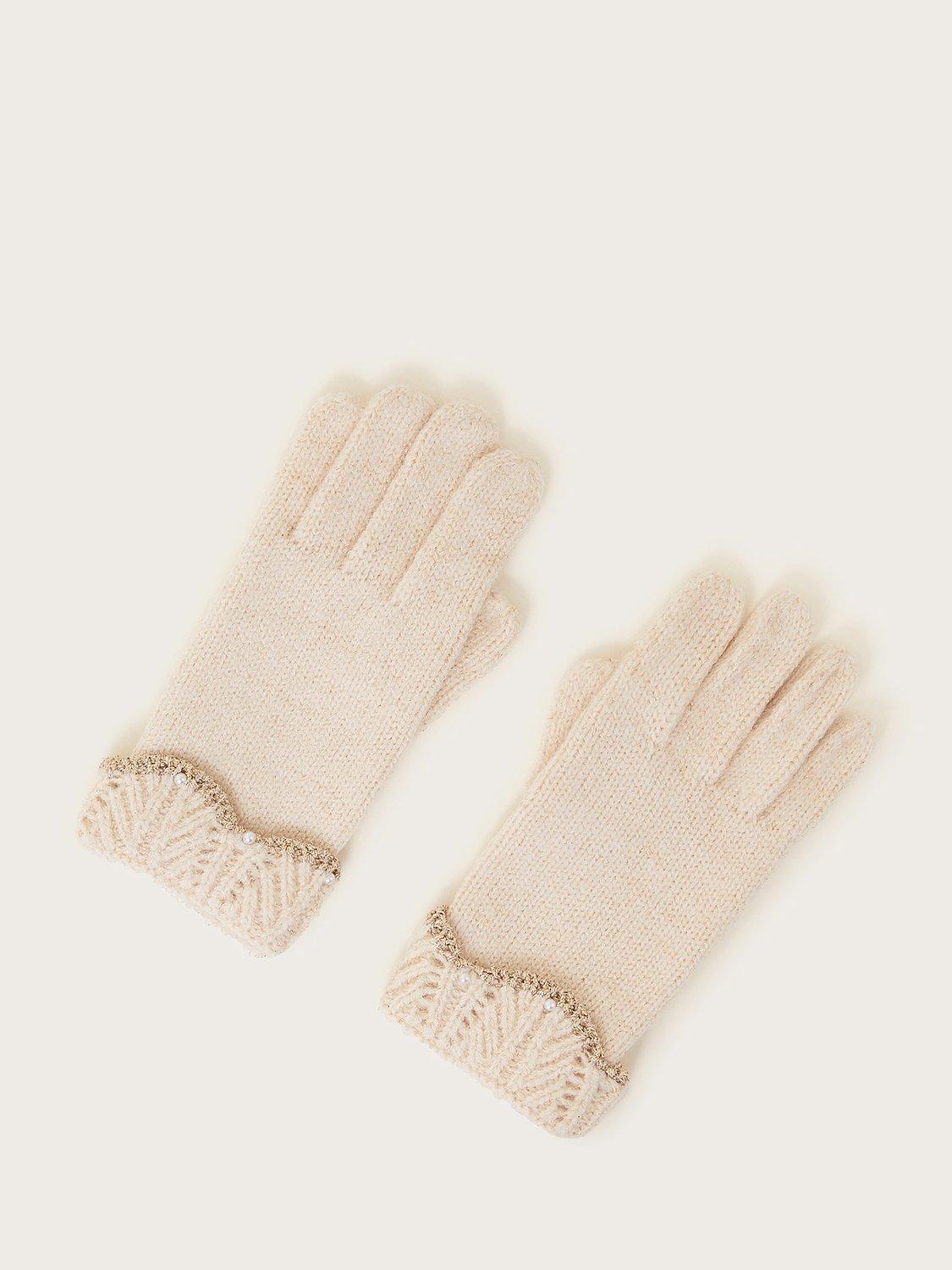 Monsoon Kids' Sparkle Trim Gloves, Beige
