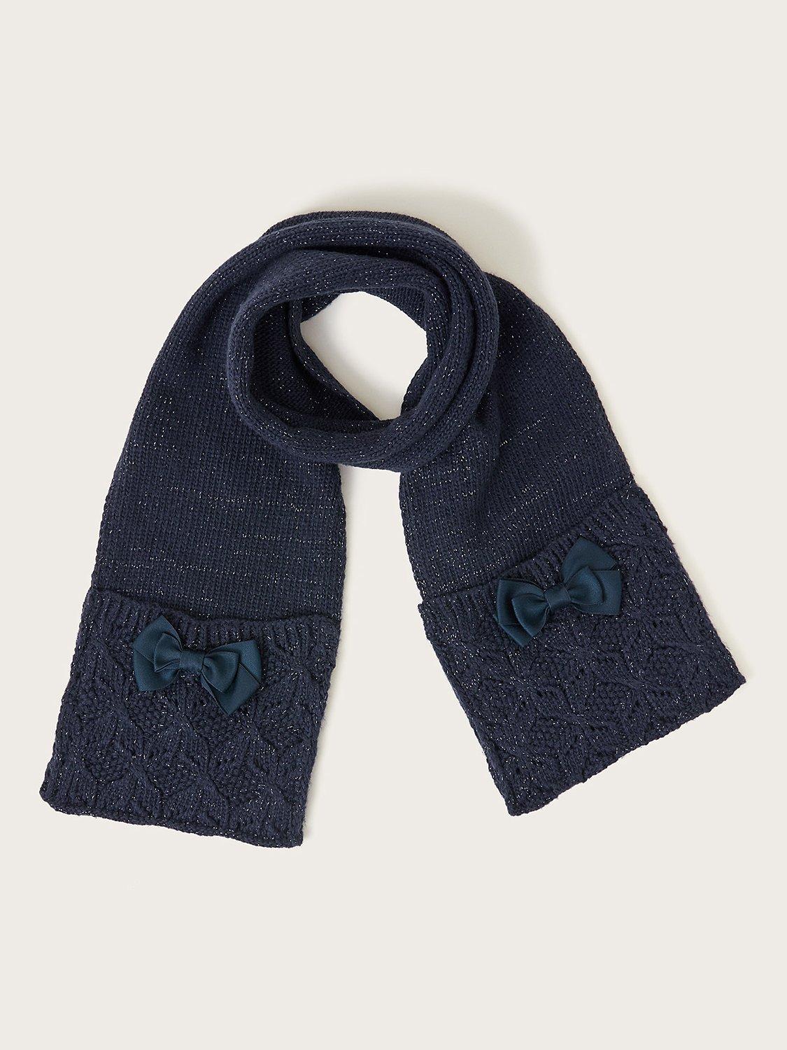 Product image 1 of 2, which shows Monsoon Kids' Bow Sparkle Scarf, Navy